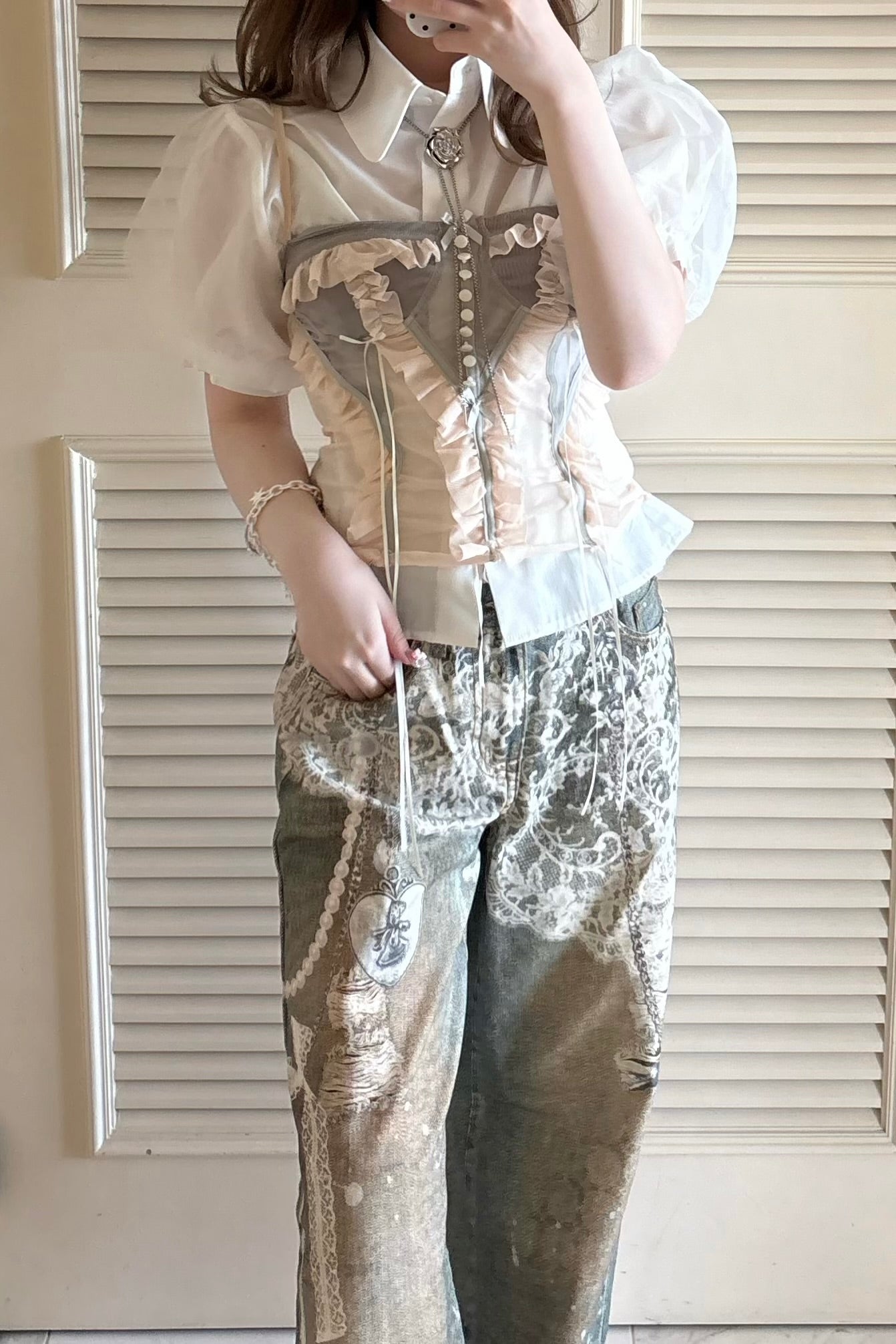 バイカラーフリルレースキャミソール KR14994