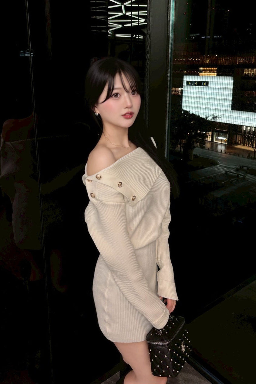 オフショルリブニットワンピース KR13922