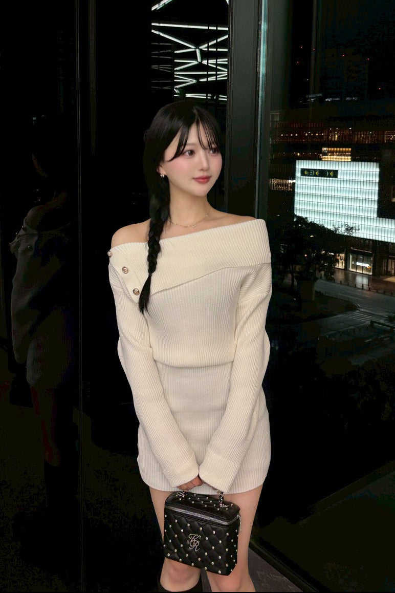 オフショルリブニットワンピース KR13922