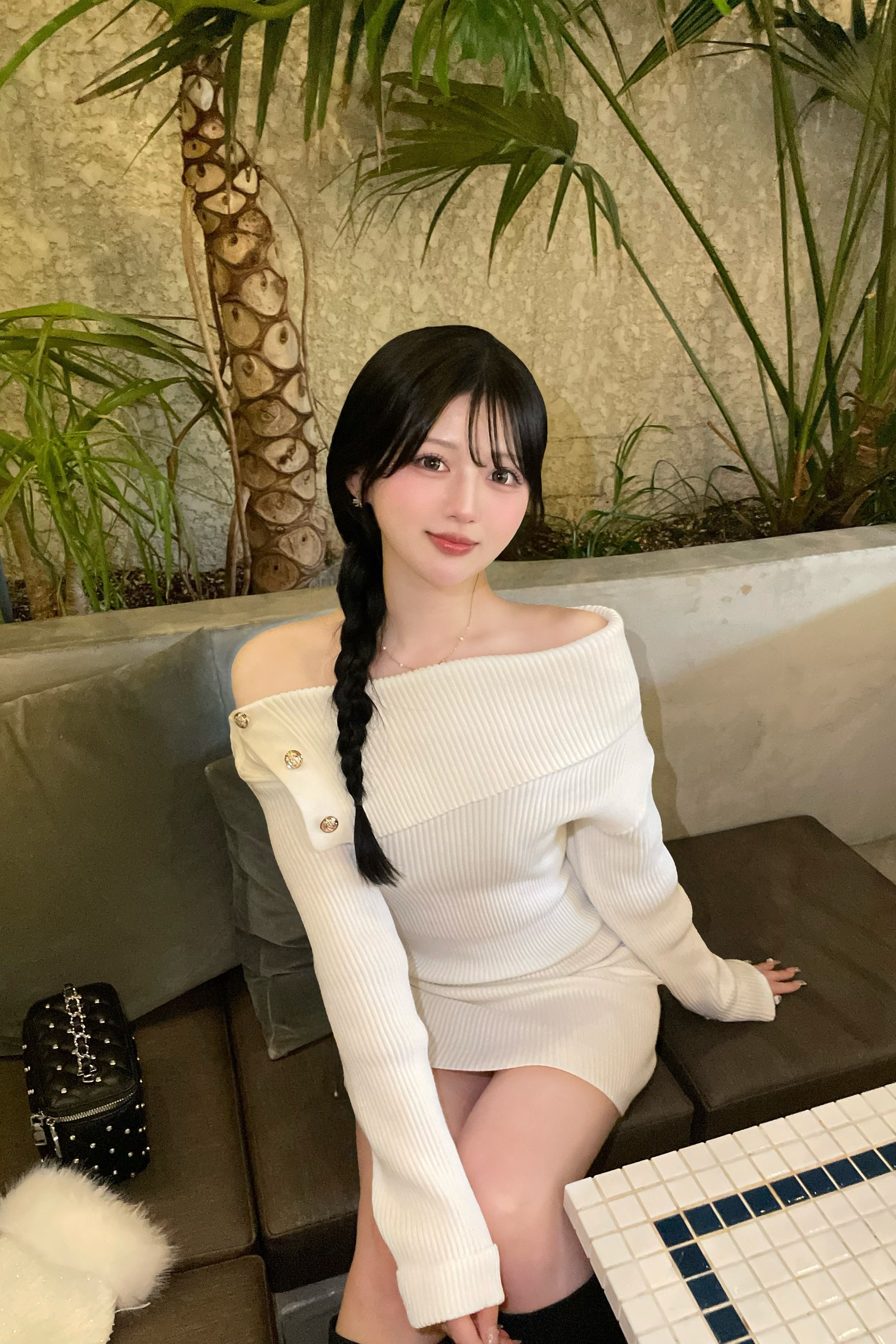 オフショルリブニットワンピース KR13922