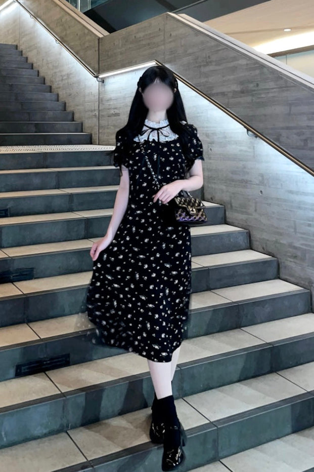 レースネック花柄ワンピース KR14700
