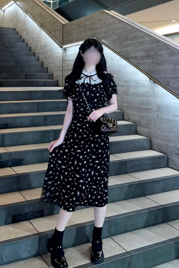 レースネック花柄ワンピース KR14700