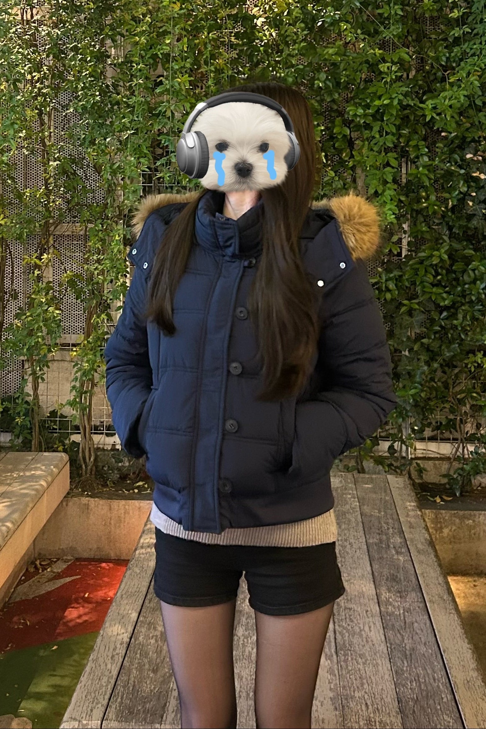 ファーフードハイネックミドルダウンジャケット KR30299