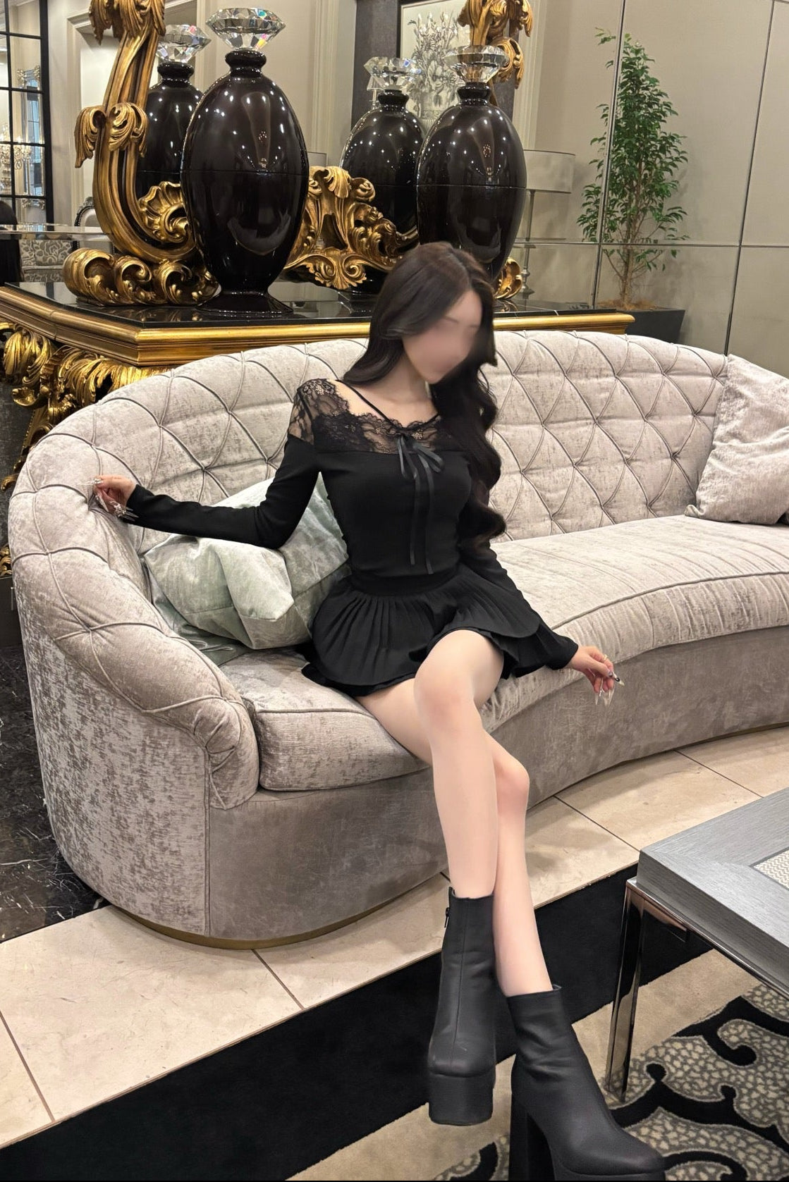 レースリボンシアートップス KR13907