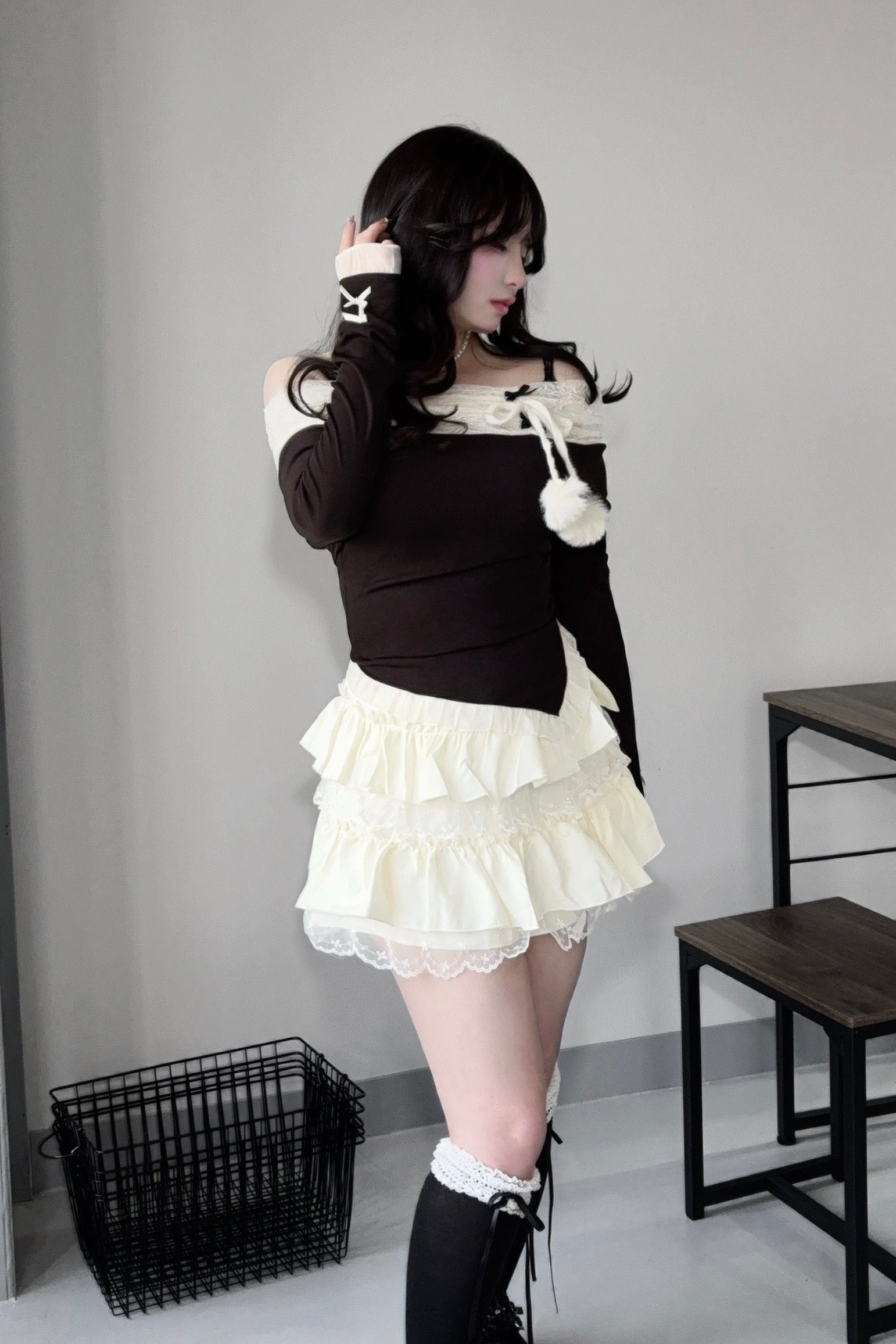 オフショルフリルセットアップ KR30429