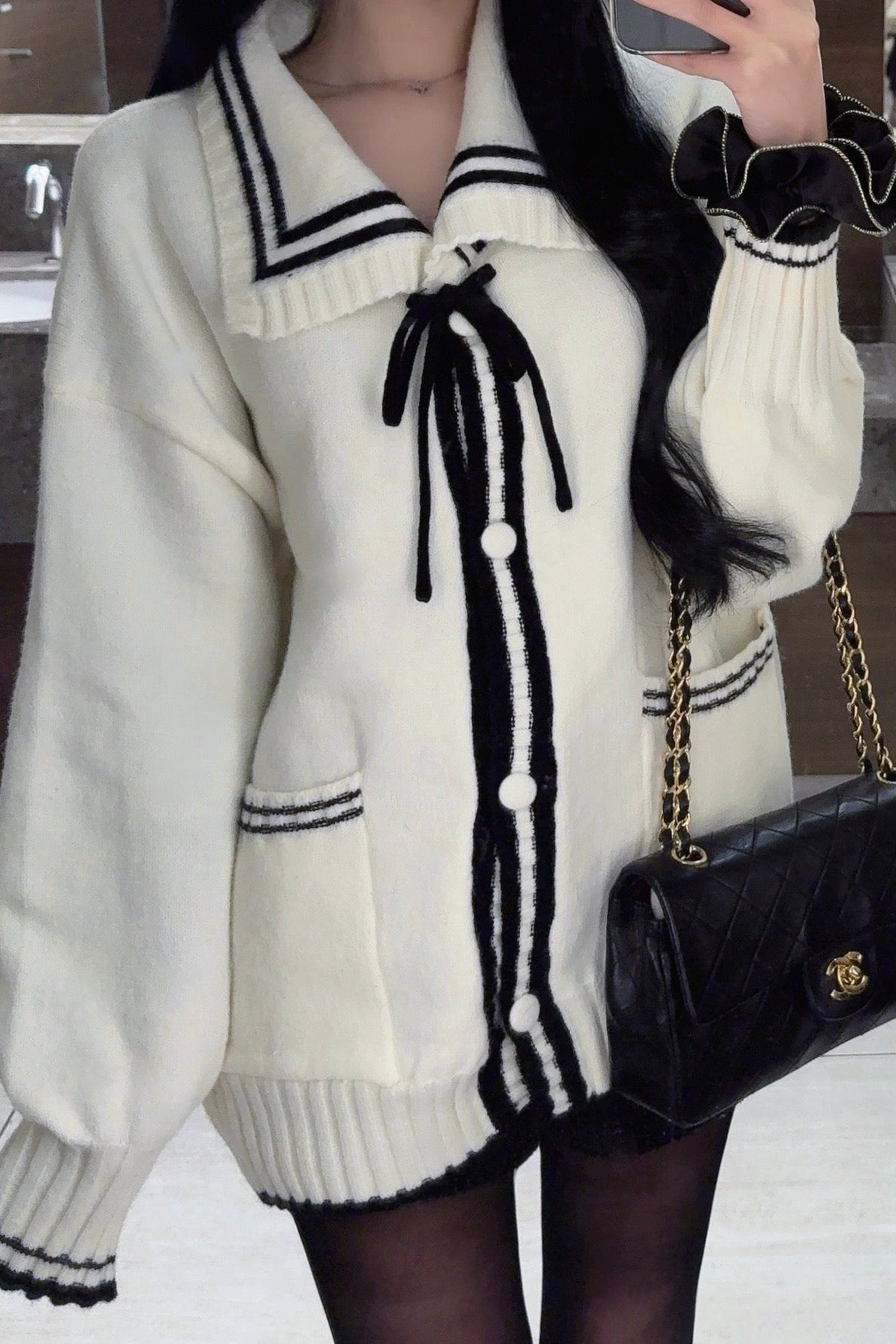 フロントリボンデザインビッグカーディガン KR13882