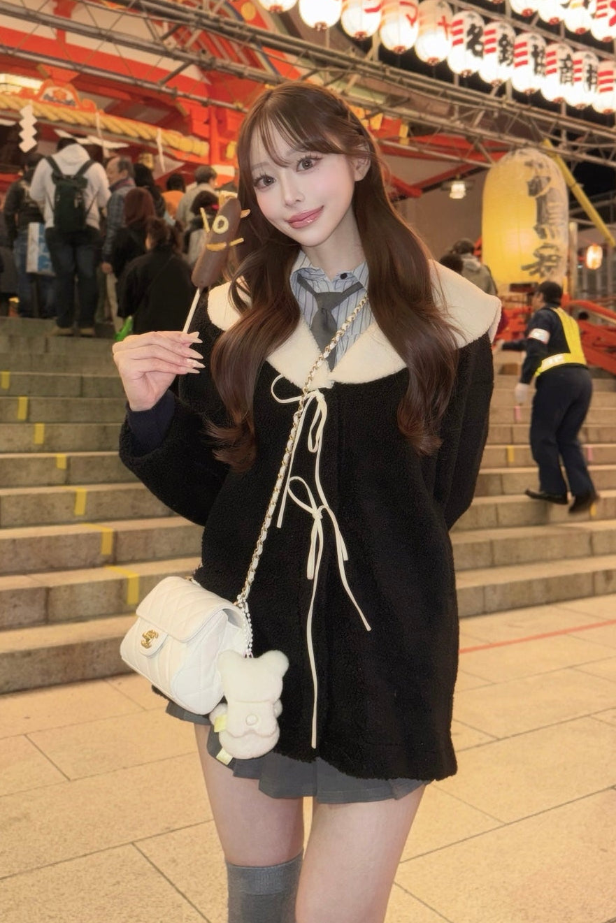 フロントリボンボアデザインコート KR30179