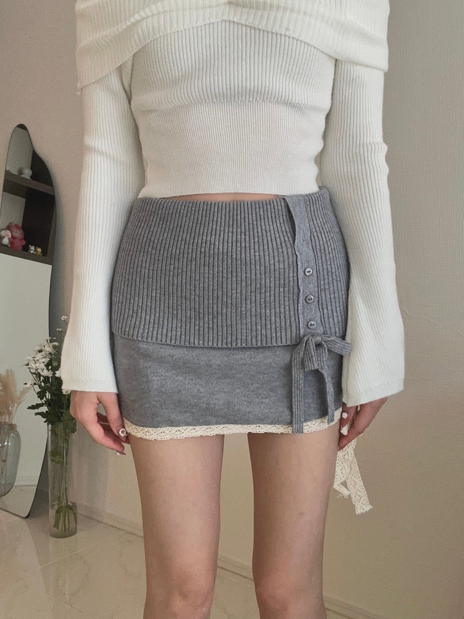 リボンレースニットスカート KR13471