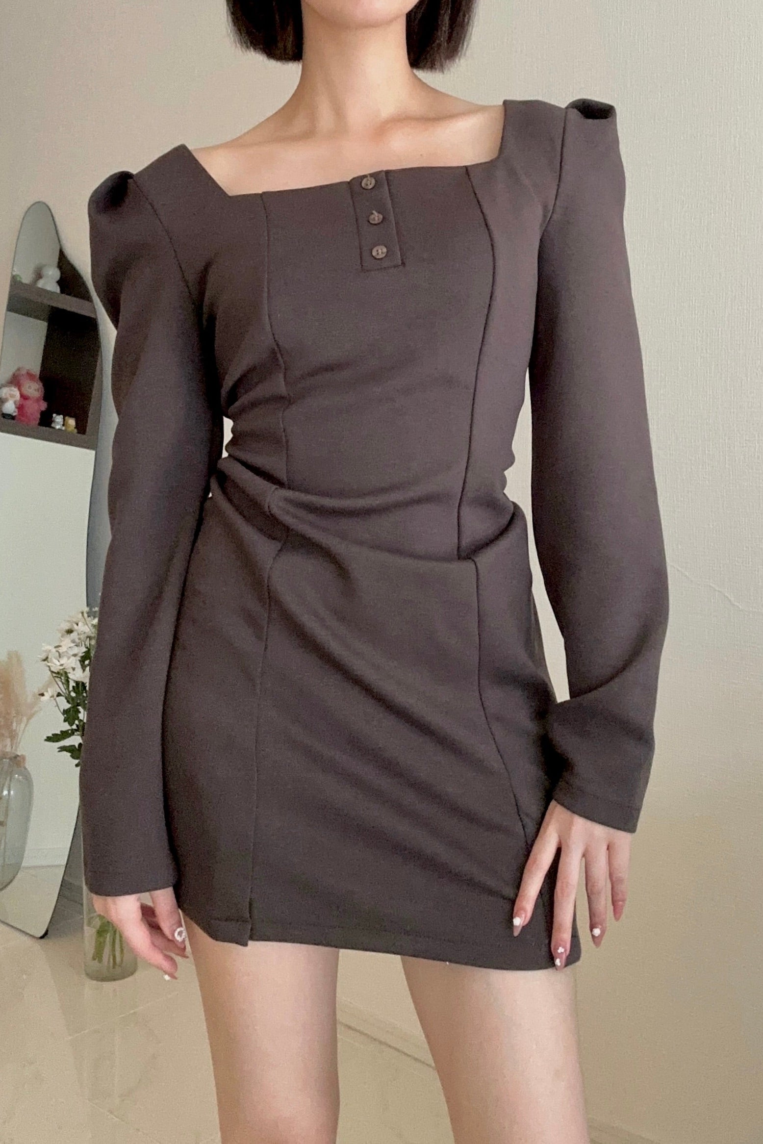 スクエアボタンタイトワンピース KR13476