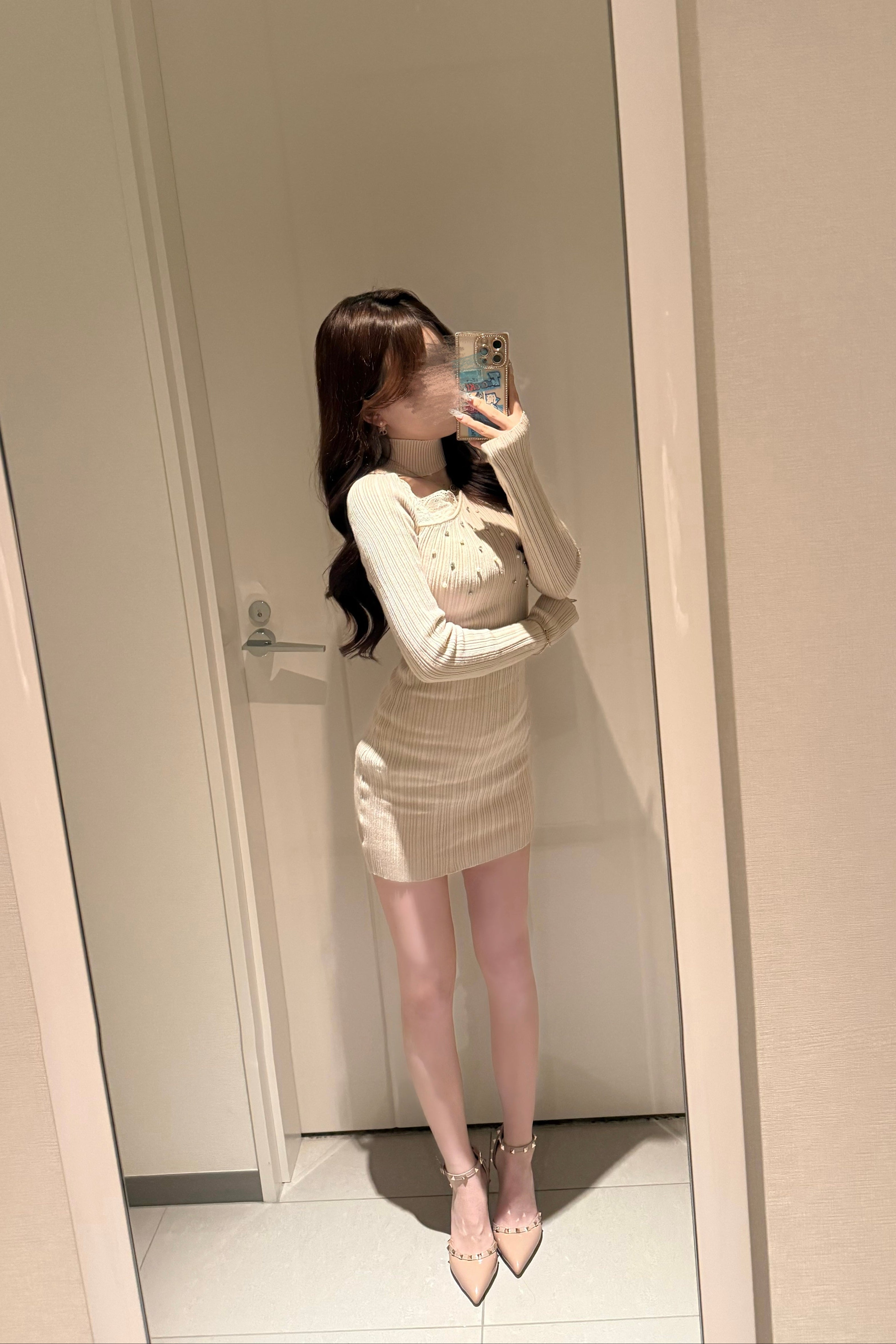 パールビジューアシメニットワンピース KR13937