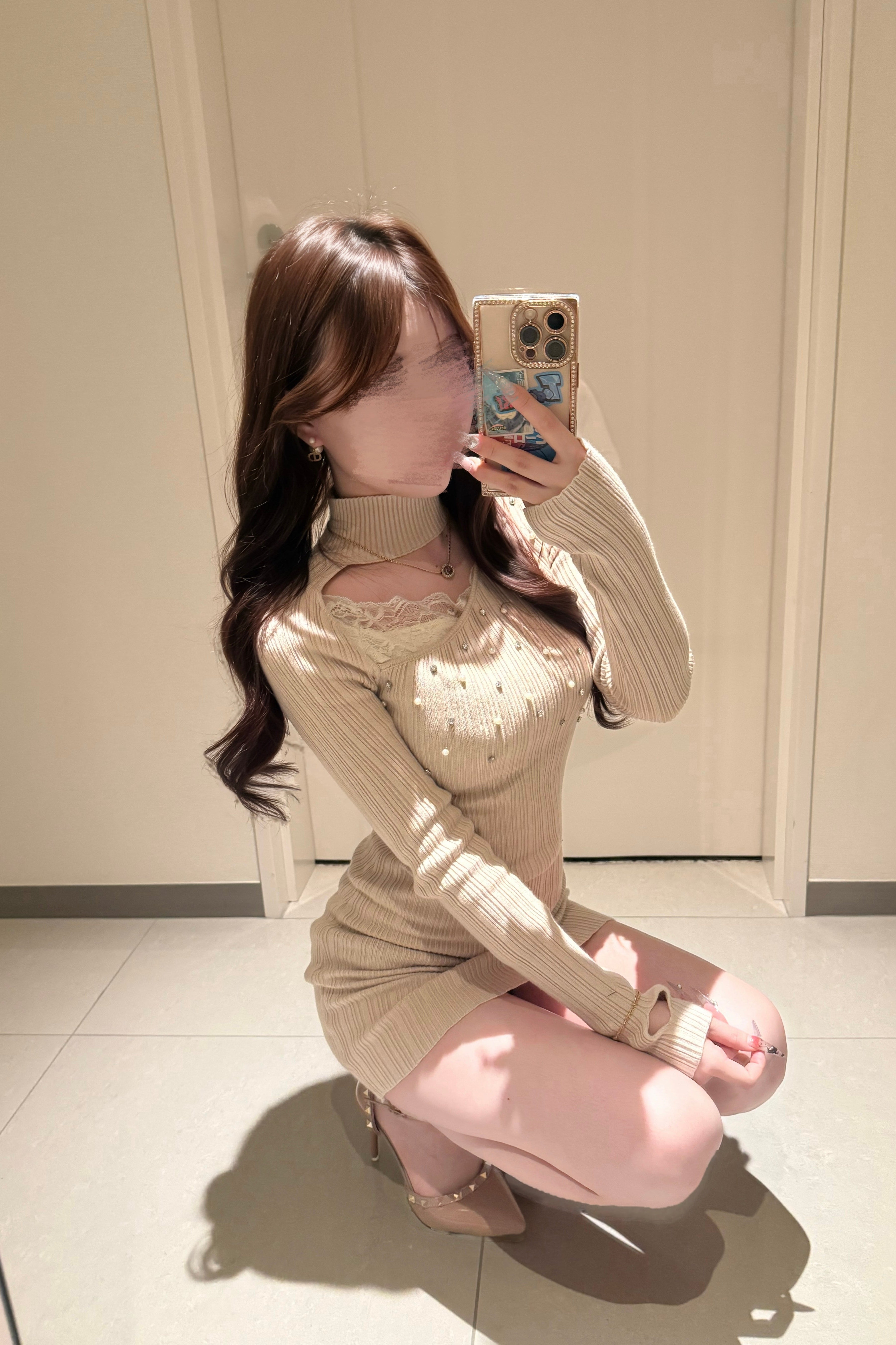 パールビジューアシメニットワンピース KR13937