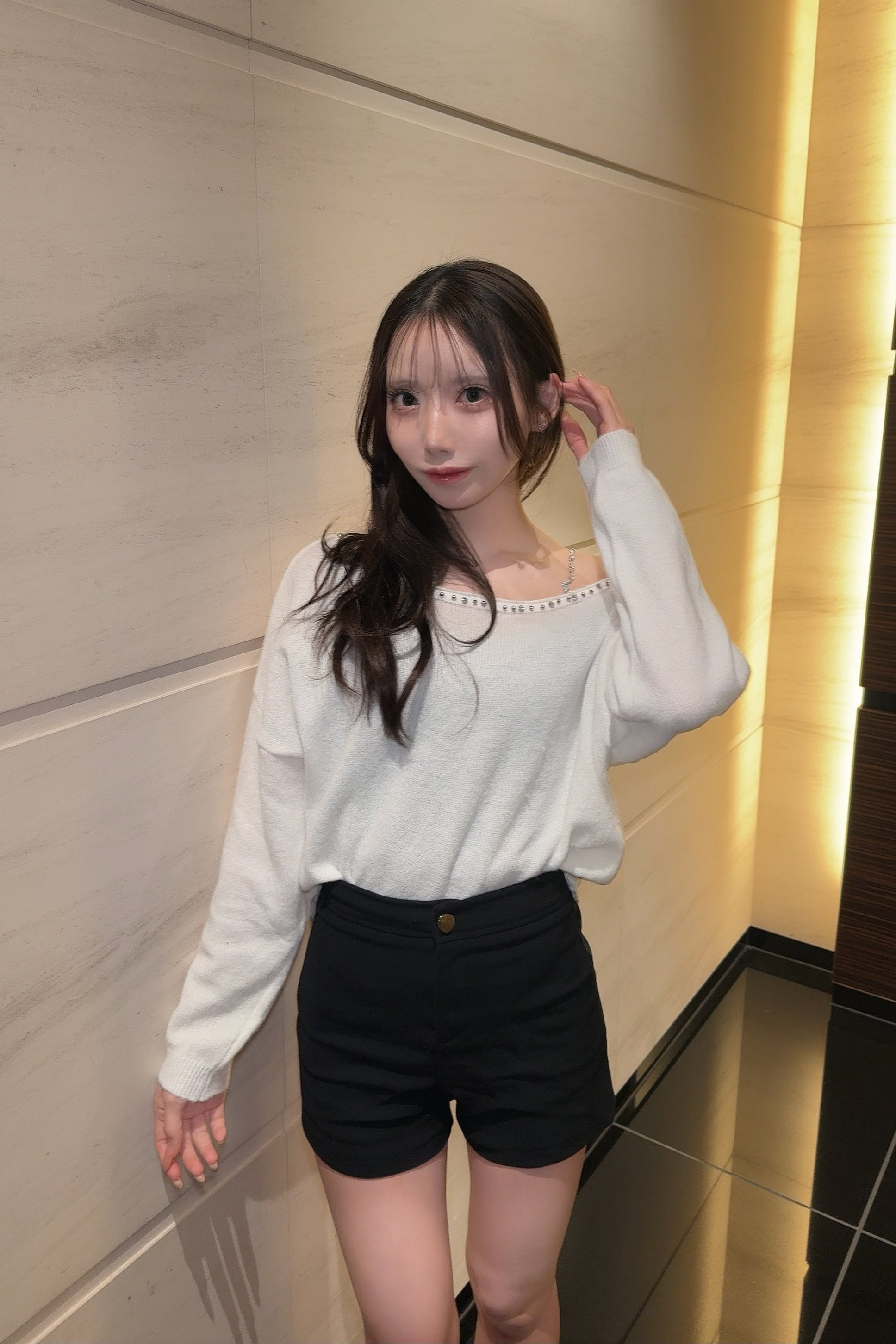 ビジューショルダーニットトップス KR13878