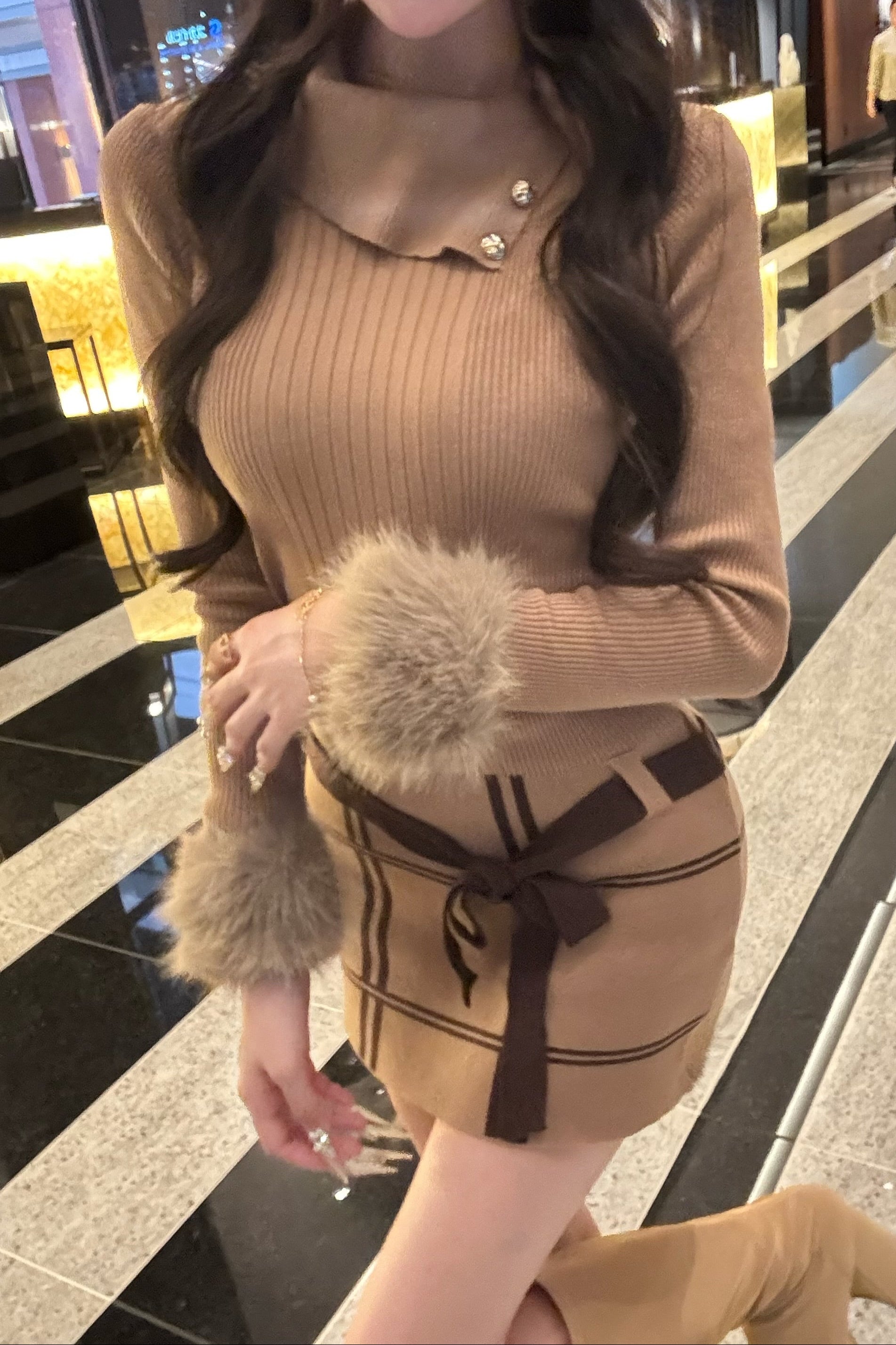 ファーカフスリブワンピース KR13943