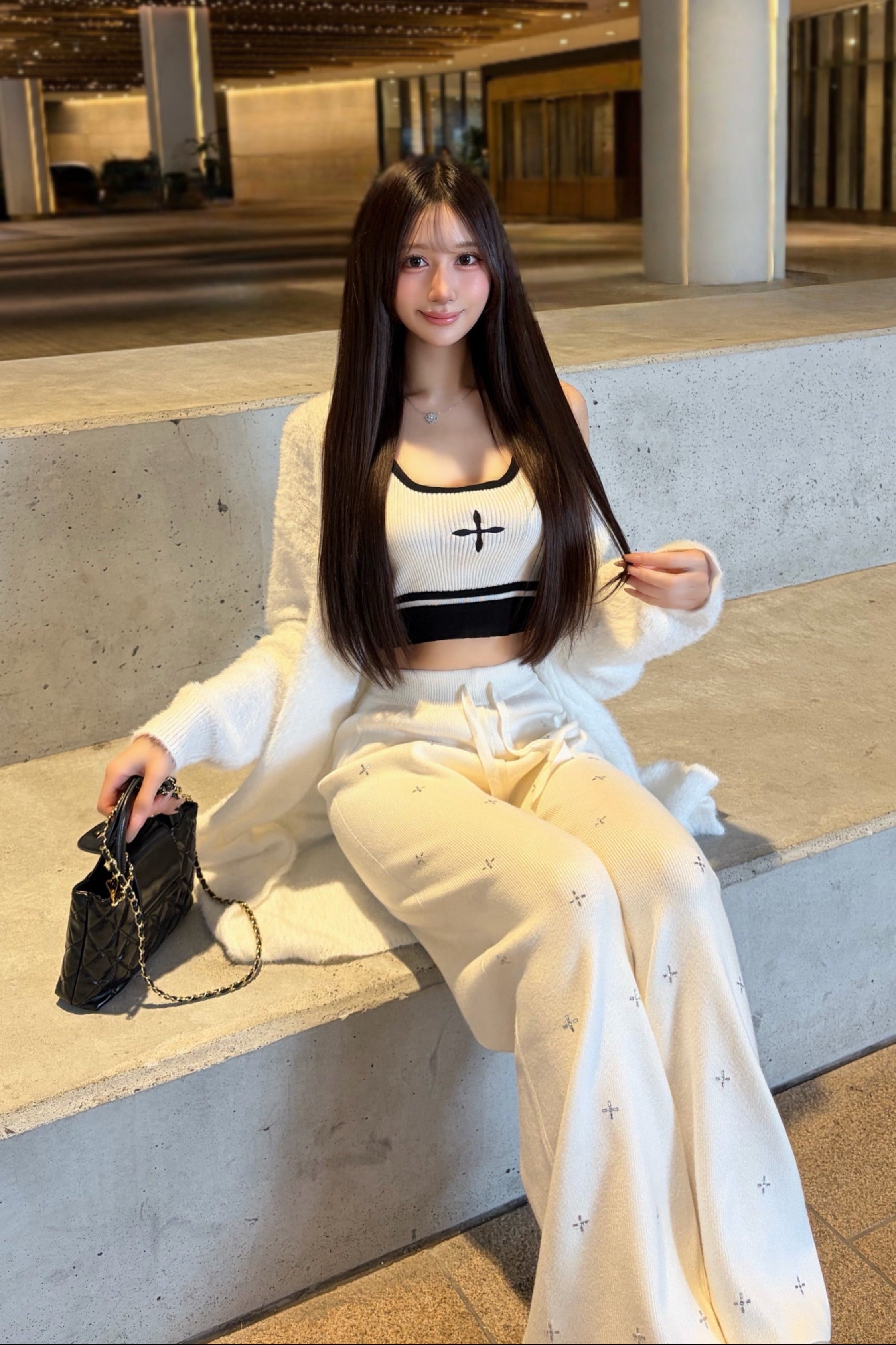 クロスビジューニットパンツ KR15333
