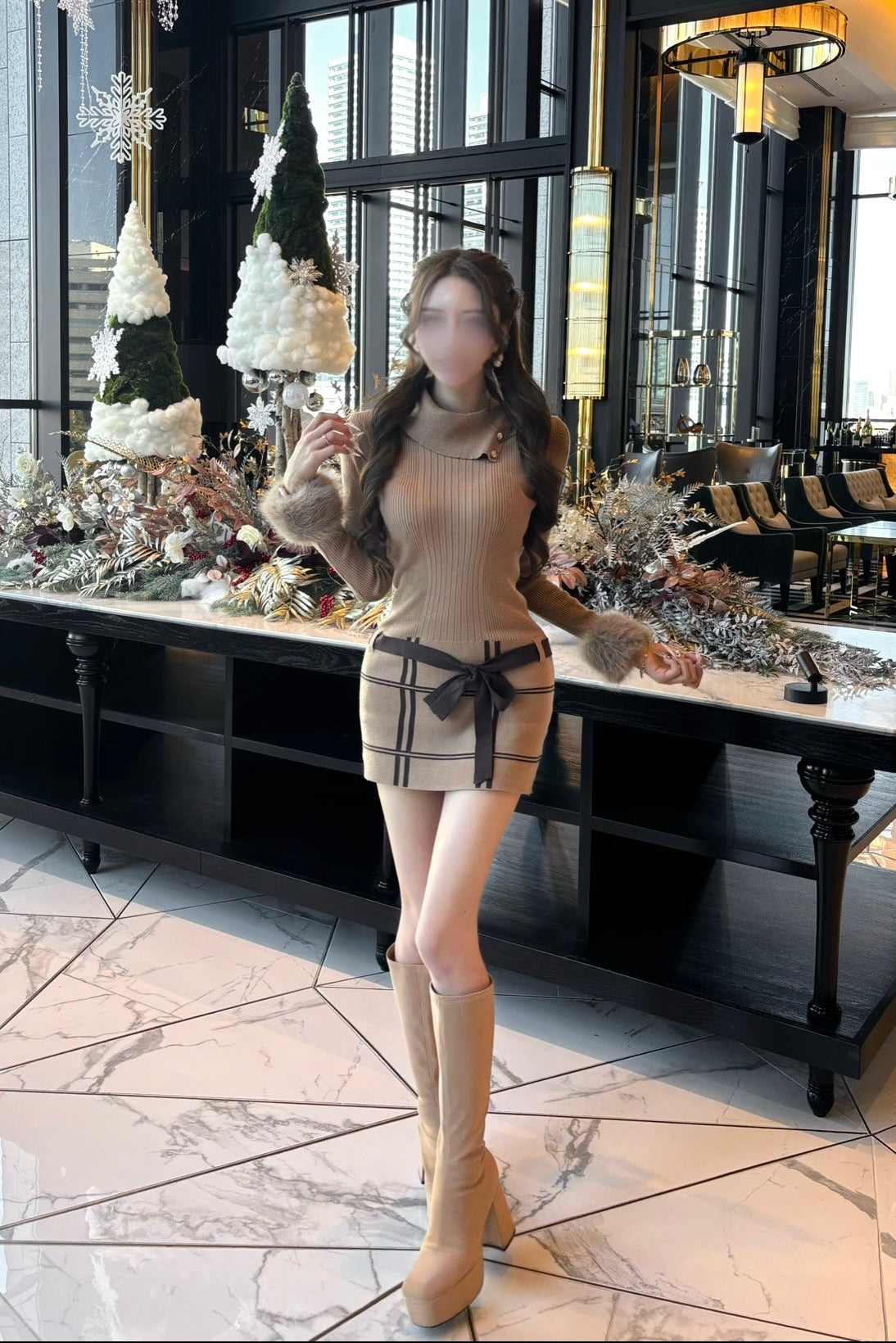 ファーカフスリブワンピース KR13943