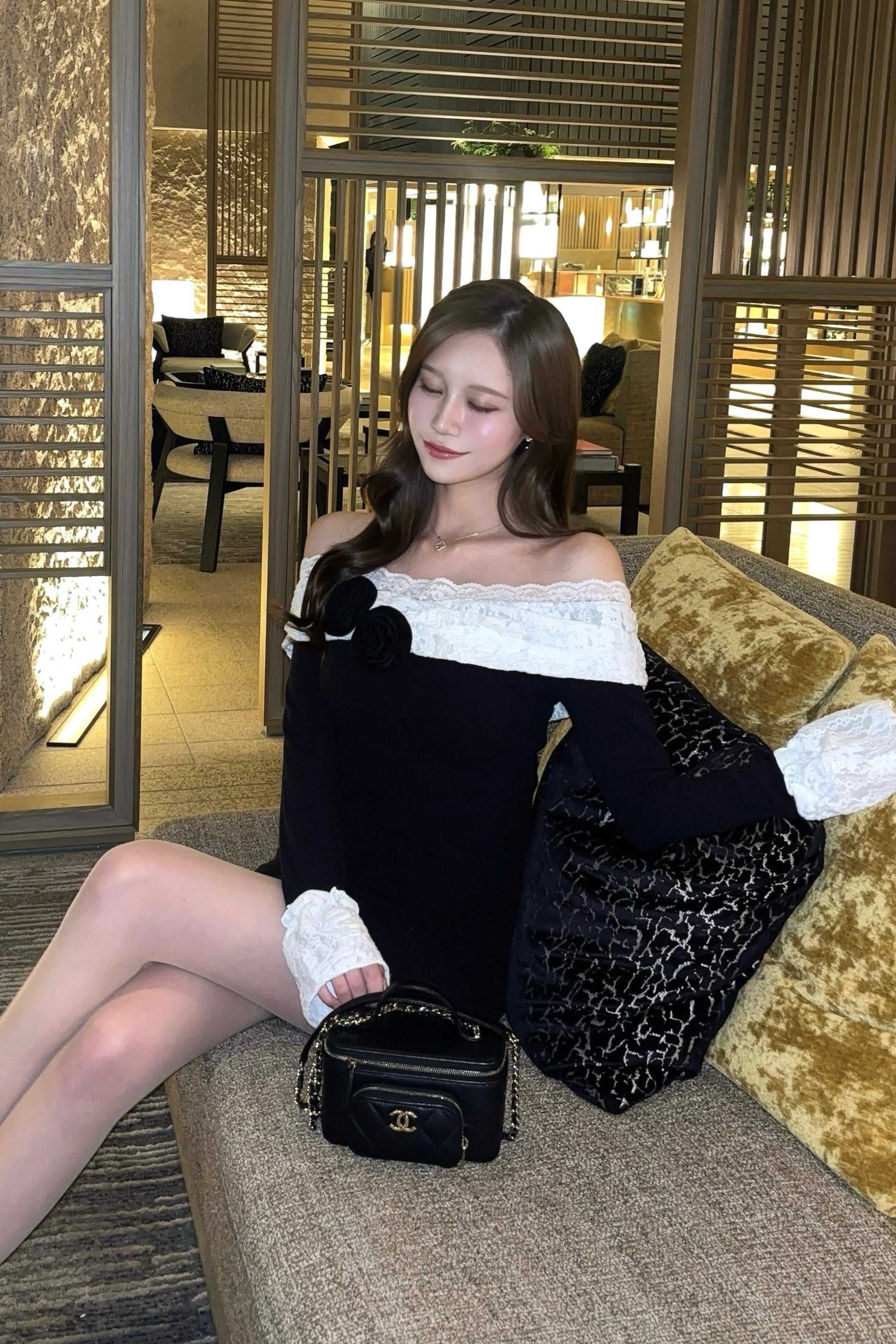 レースオフショルローズワンピース KR13959