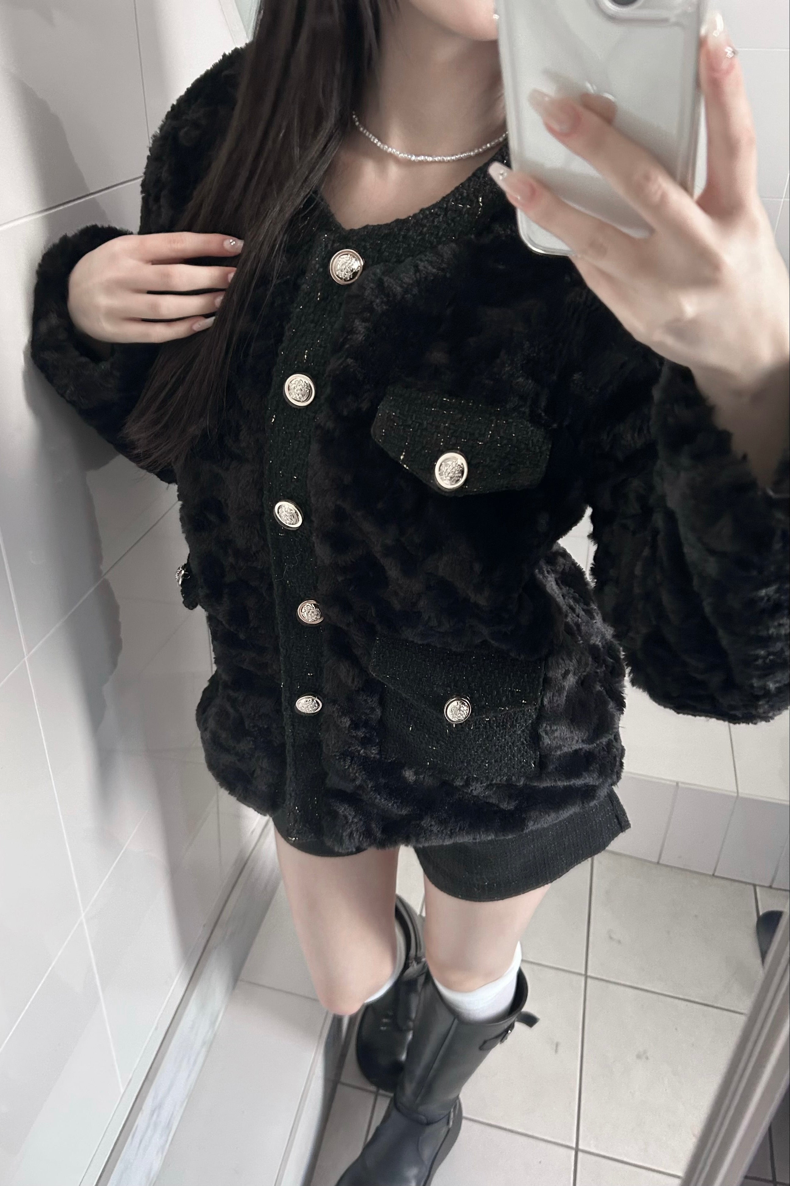 ツイードデザインファーコート KR30272