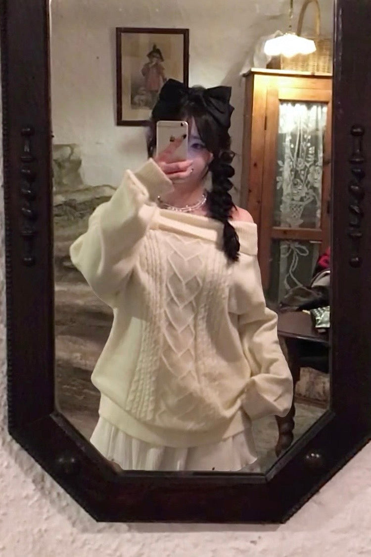 ワイドリブオフショルケーブルニット KR13982