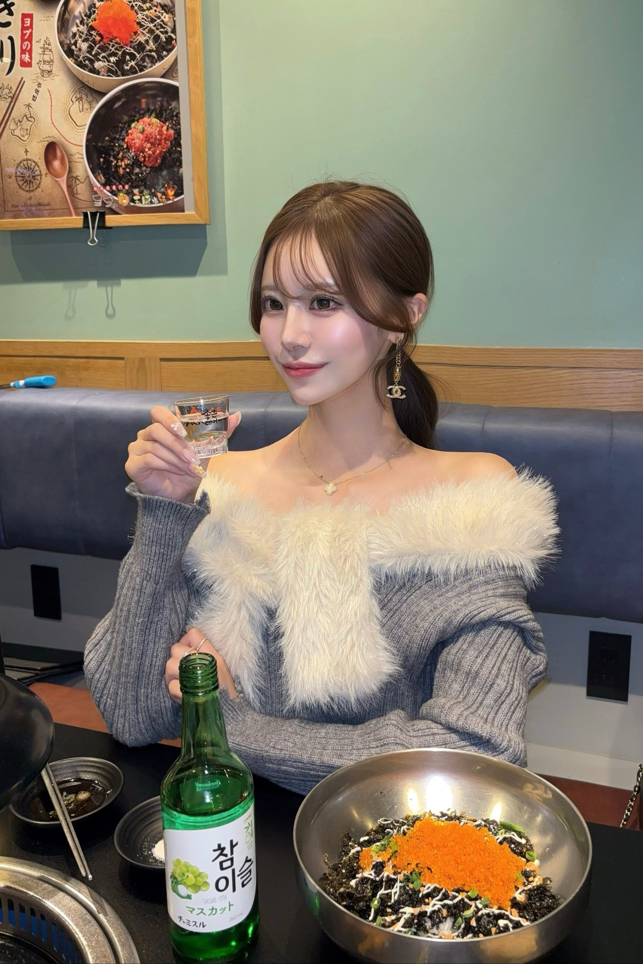 オフショルリボンファーワンピ KR13393