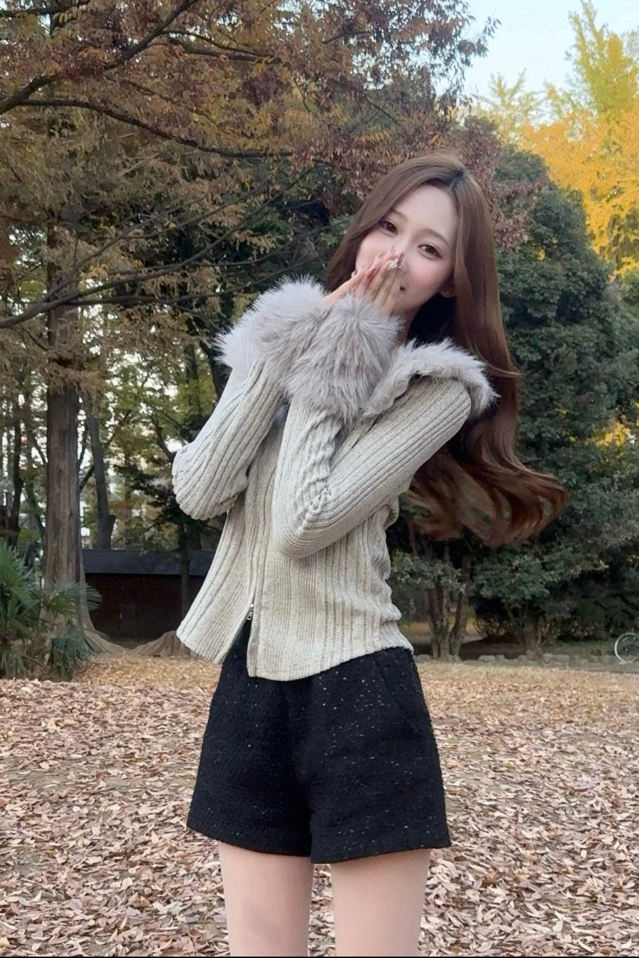 ファーカラーファーカフリブニット KR13594