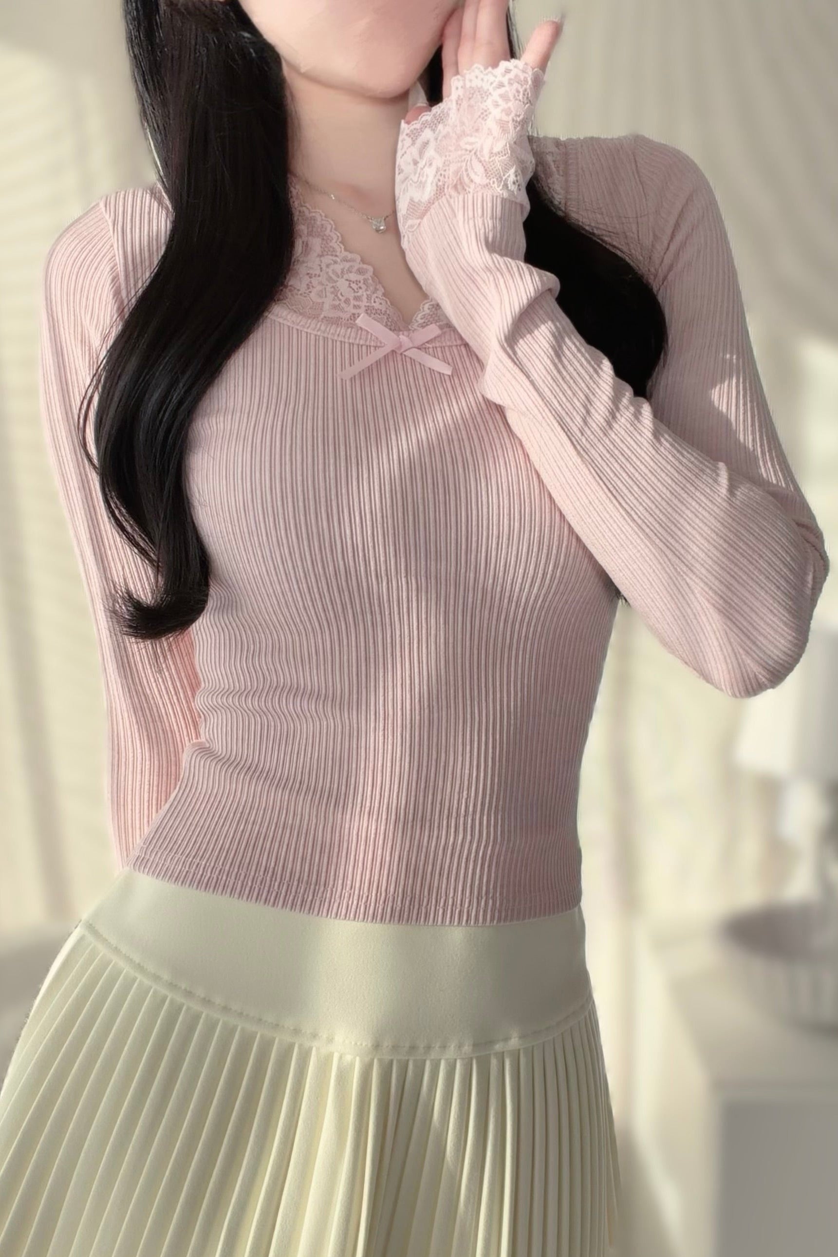ポイントレースリボンカットソー KR13826