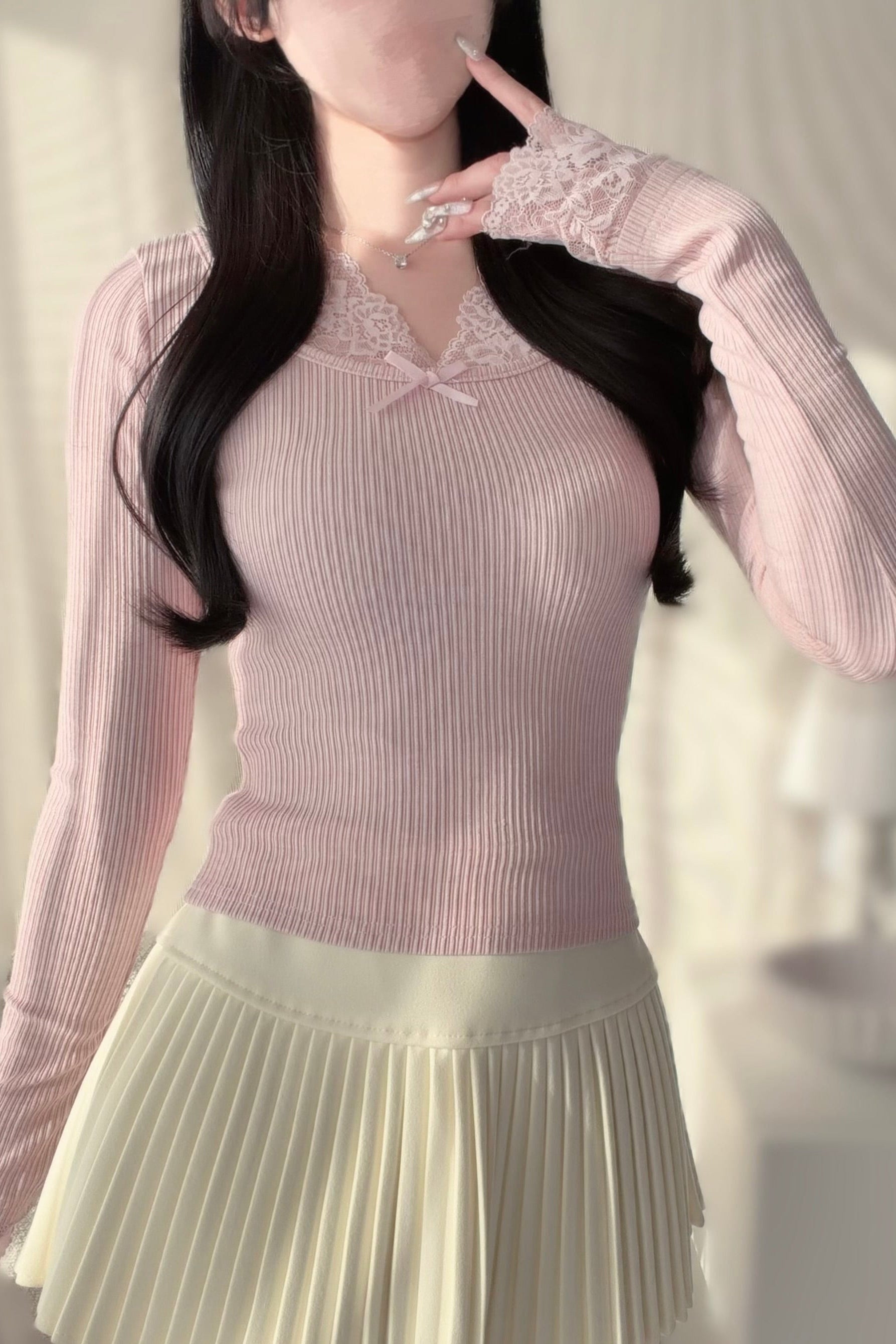 ポイントレースリボンカットソー KR13826