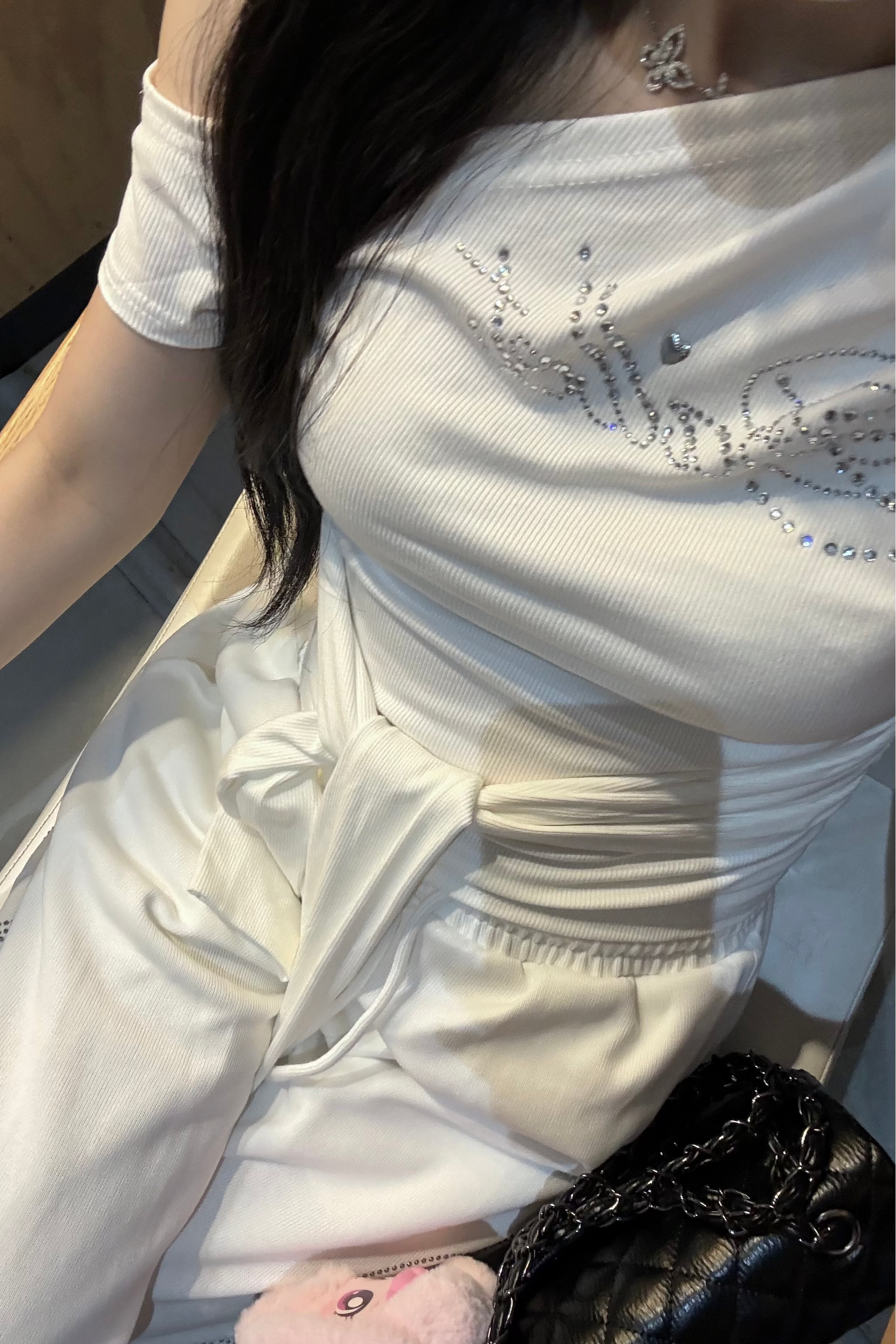 ワンショルダービジューフロントタイトップス KR15575