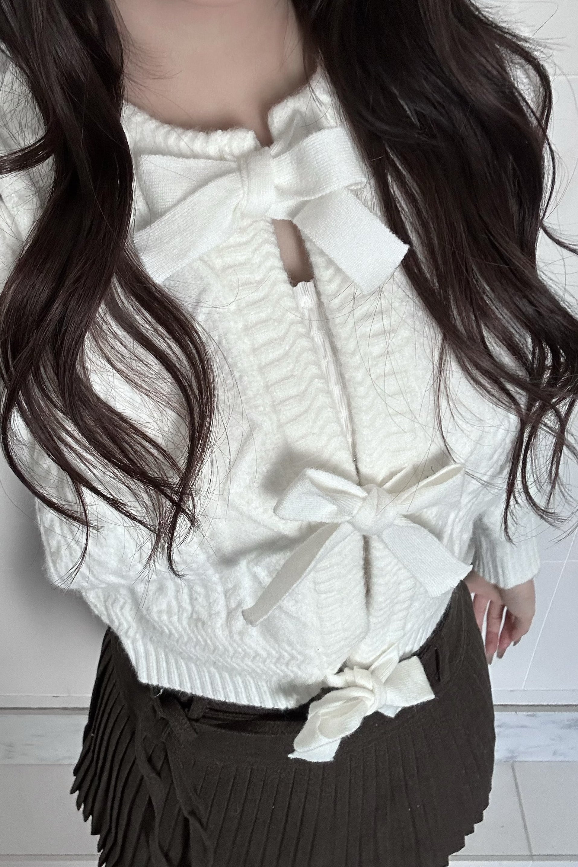 ケーブルニットリボンカーディガン KR14144