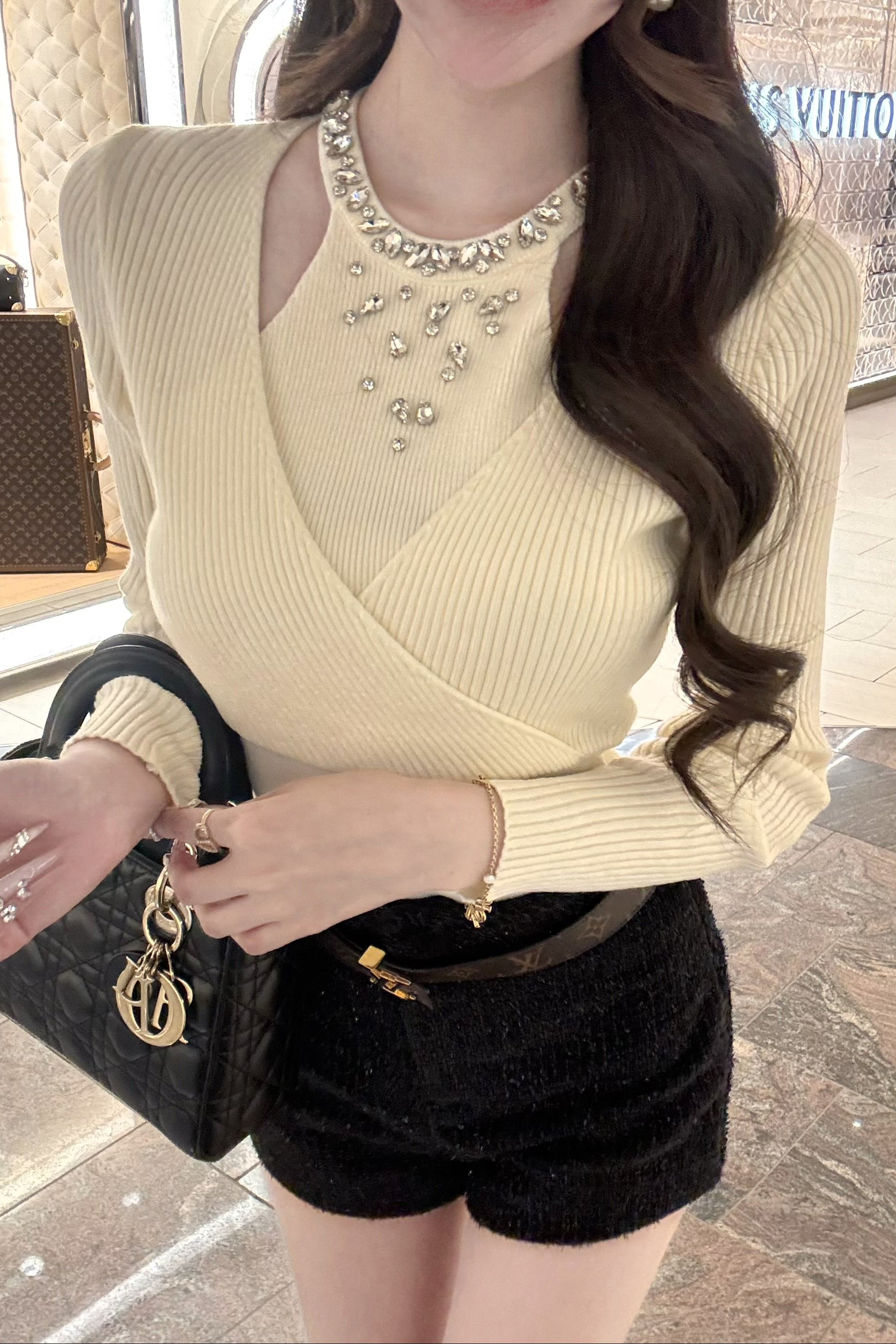 ビジューリブニットトップス KR14081