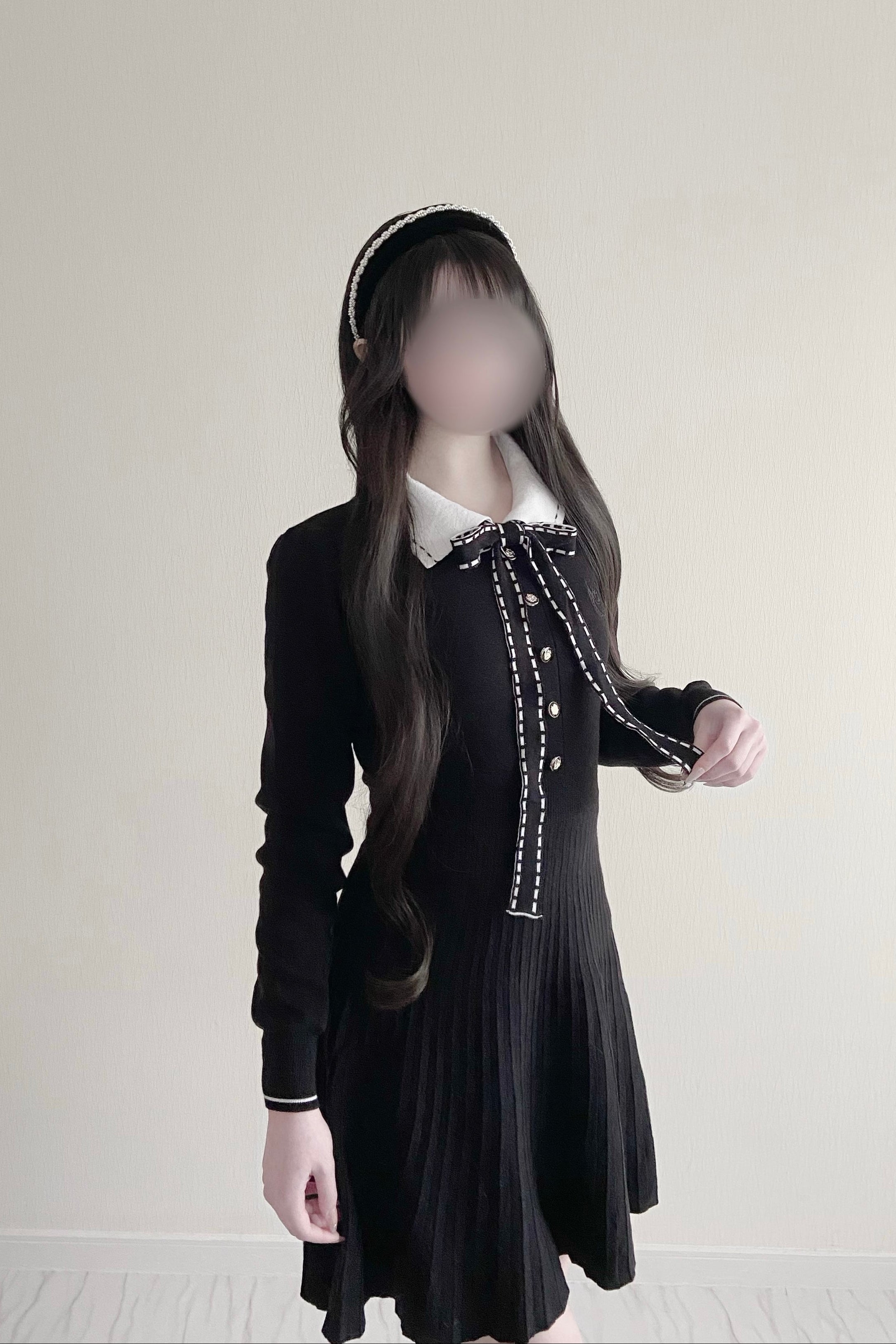 リボンカラープリーツワンピース KR14015