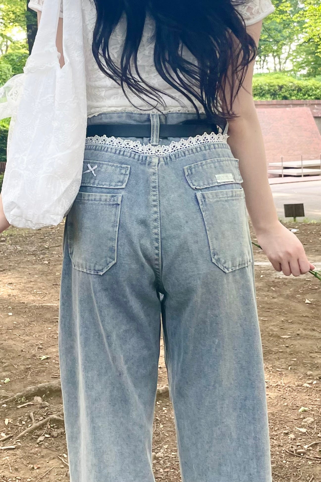 レースデザインデニムパンツ KR14392