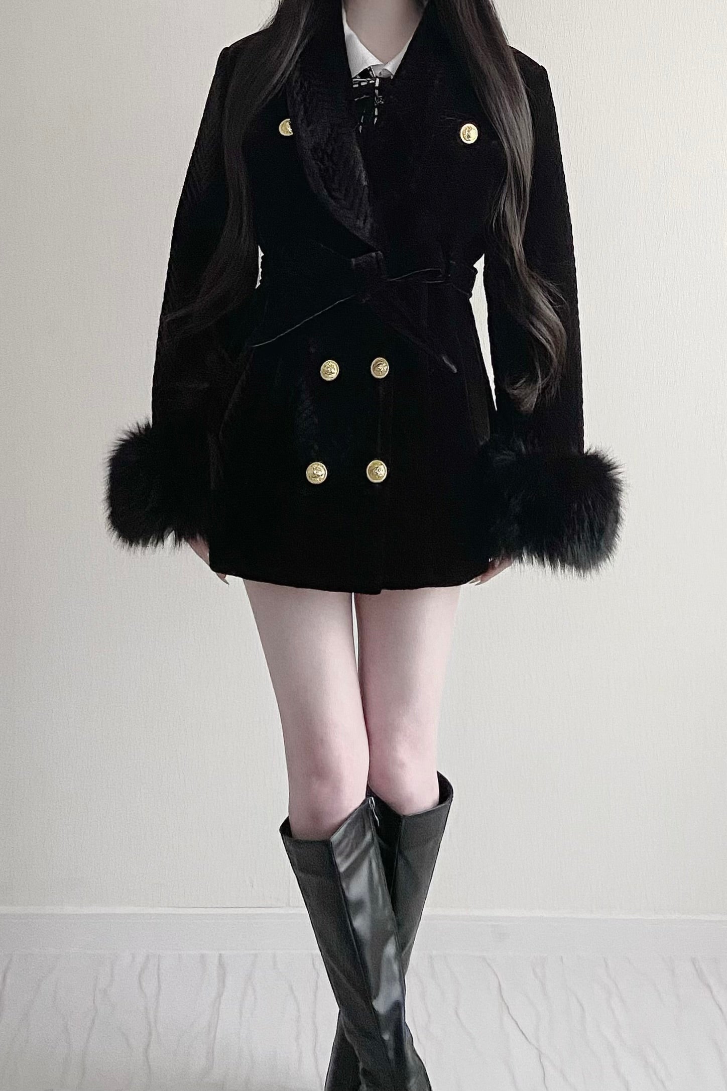 ベルベットシェブロンダブルコート KR30445