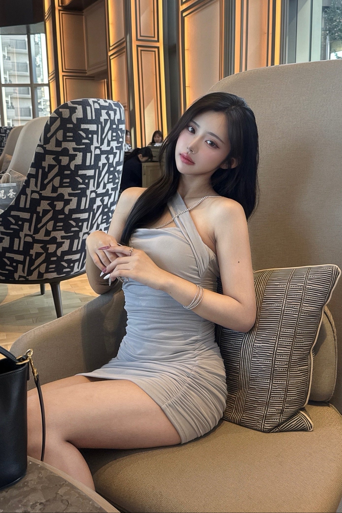 ワンショルダーカットアウトシャーリングワンピース KR14963