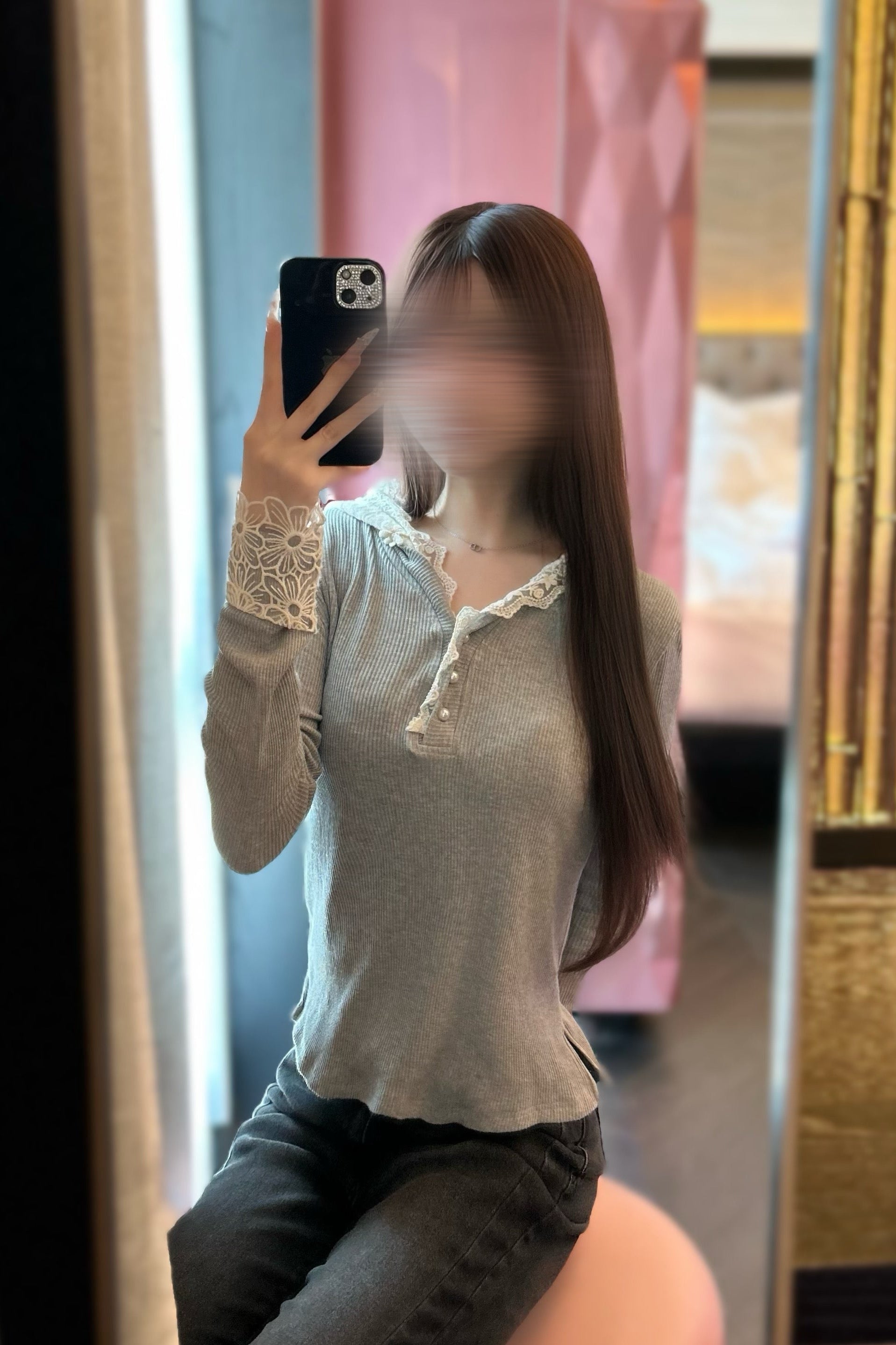 レースフードデザインリブカットソー KR13617