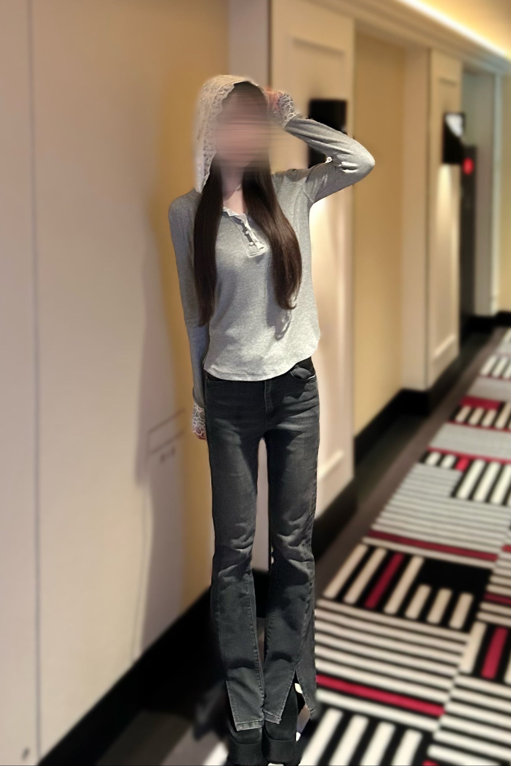 レースフードデザインリブカットソー KR13617