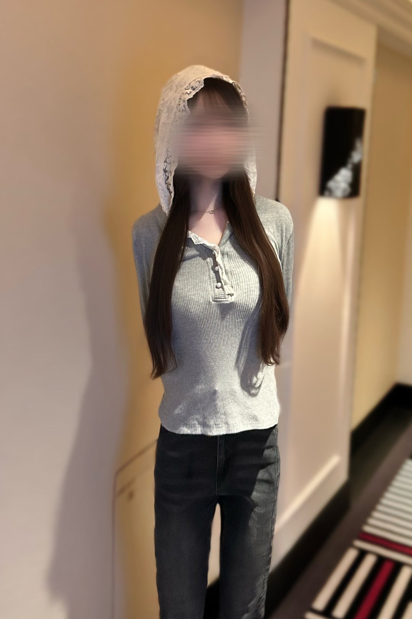 レースフードデザインリブカットソー KR13617