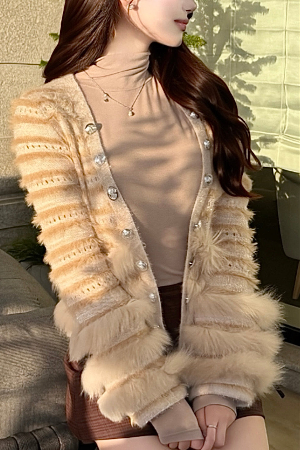 ファーデザインニットカーディガン KR13459