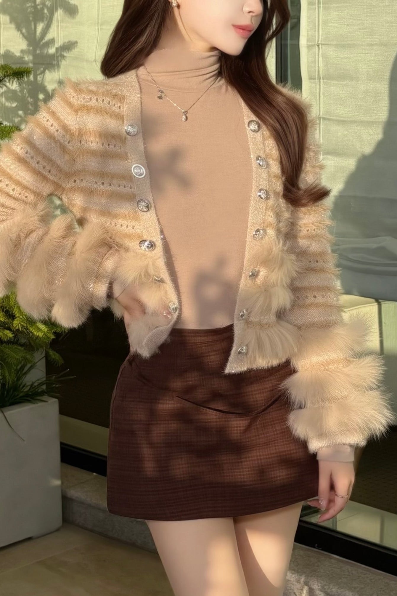 ファーデザインニットカーディガン KR13459