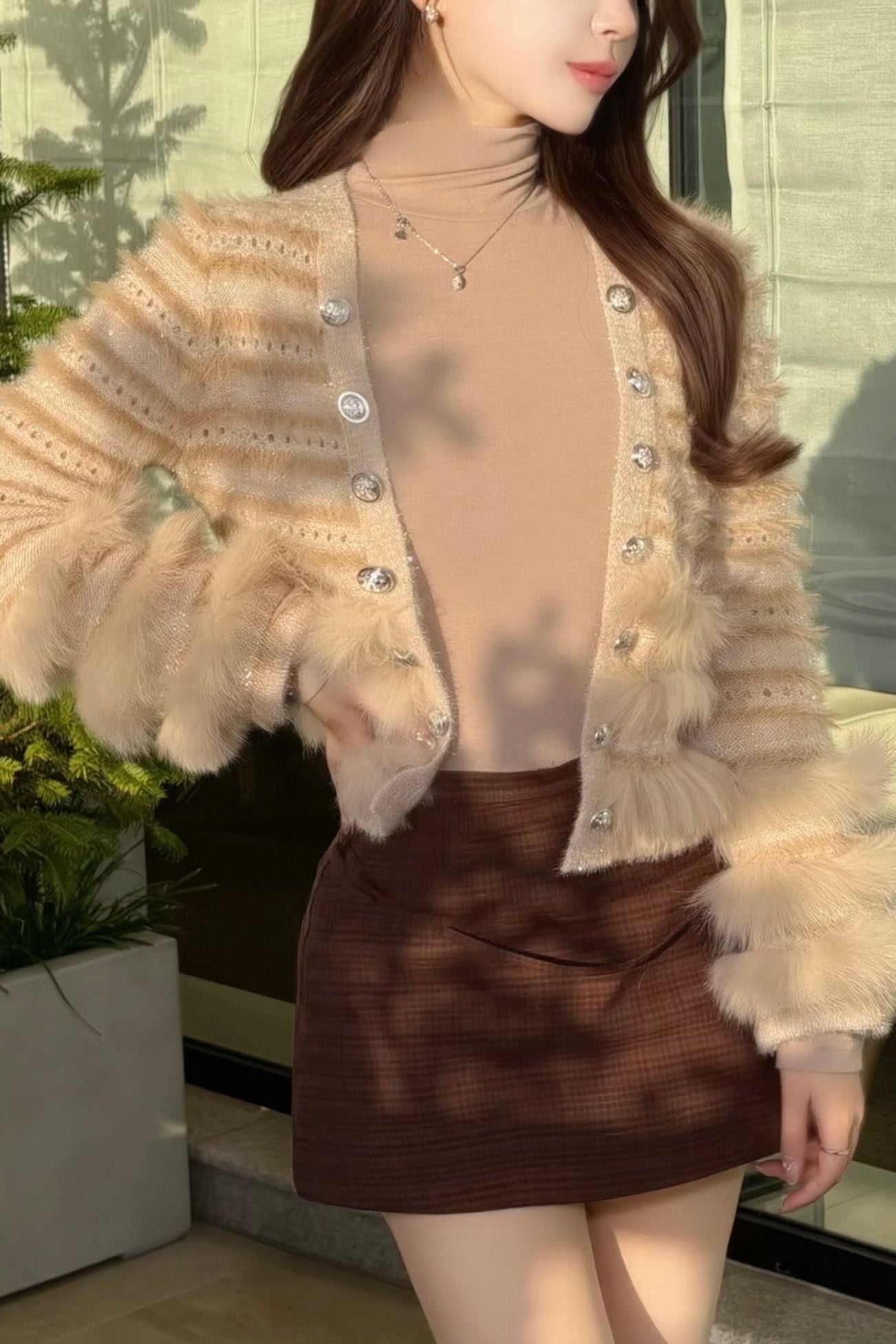 ファーデザインニットカーディガン KR13459