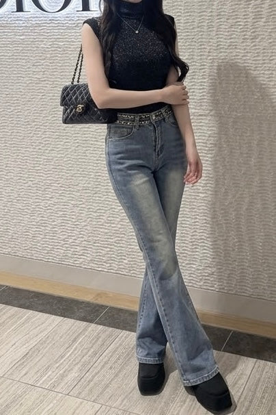 ハイウエストチェーントリムスリムフレアパンツ KR15591