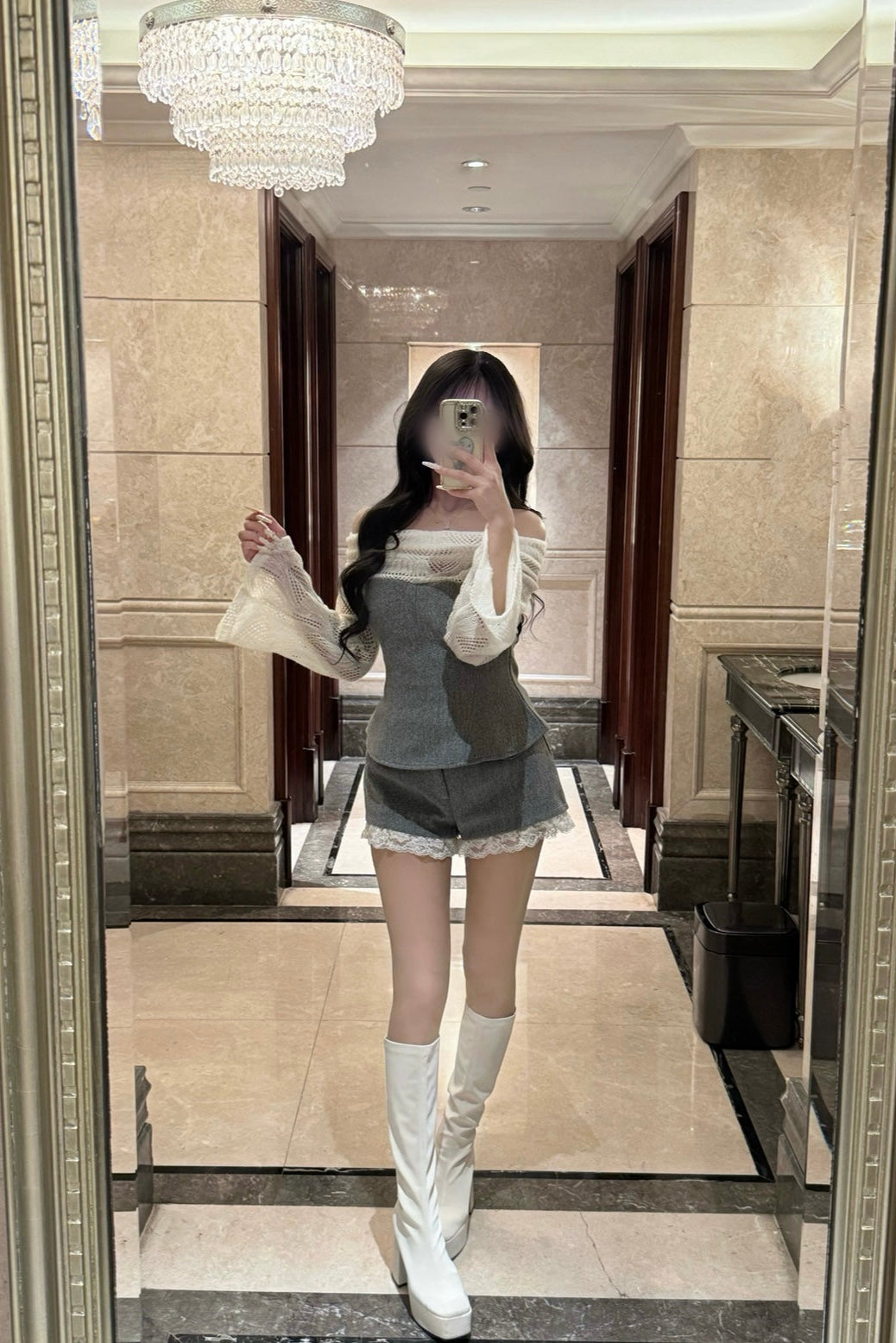 オフショルニットスリーブビスチェセットアップ KR30125