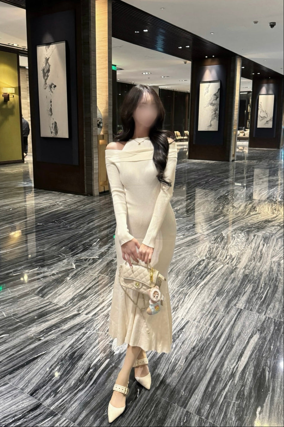 オフショルホルターニットロングワンピ KR13590