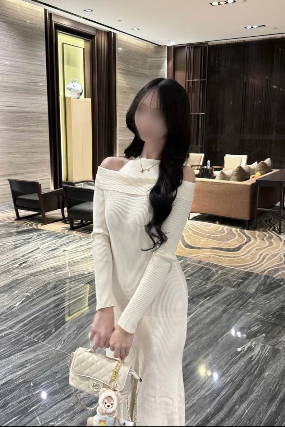 オフショルホルターニットロングワンピ KR13590