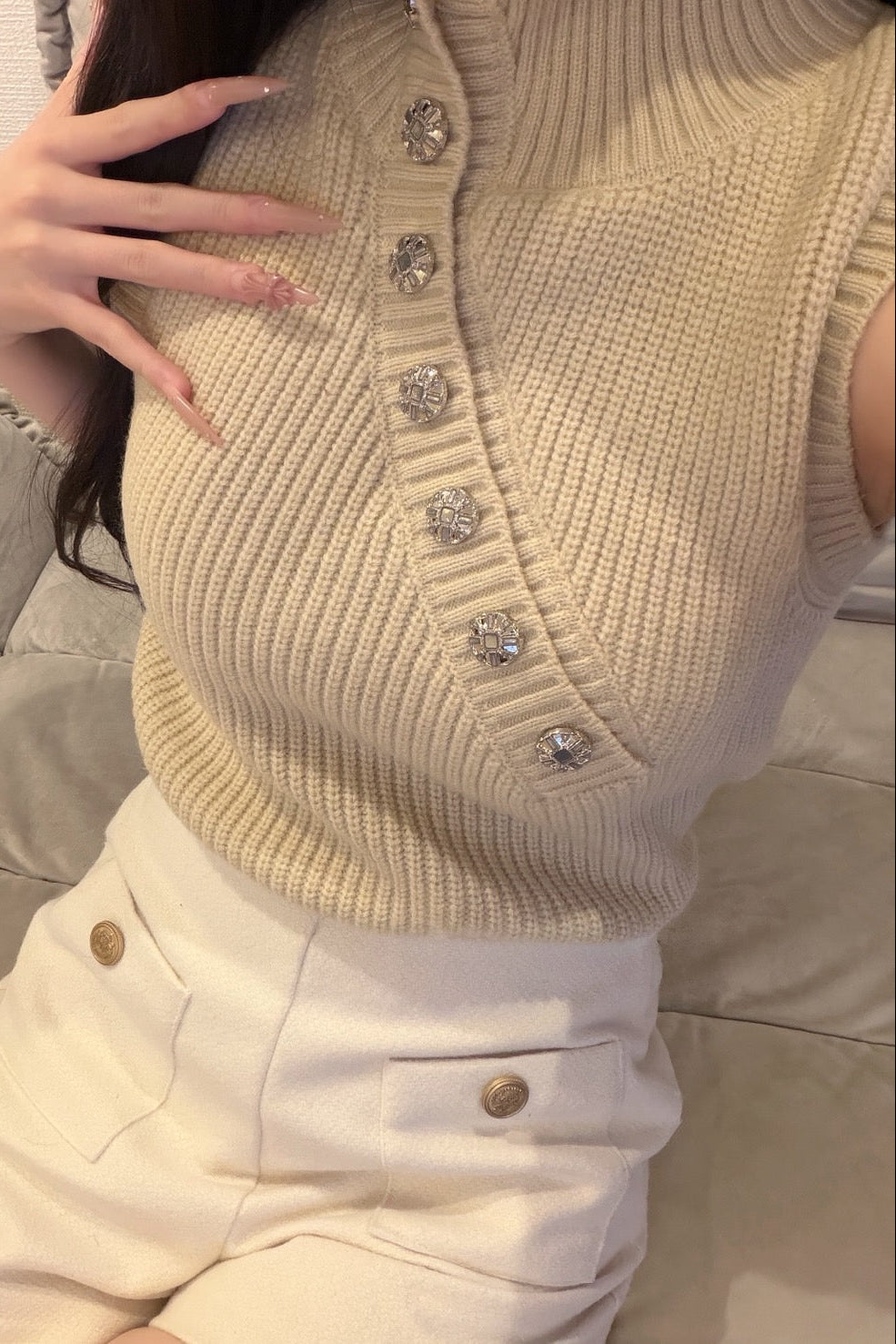 ハイネックノースリーブアボタンニット KR14923