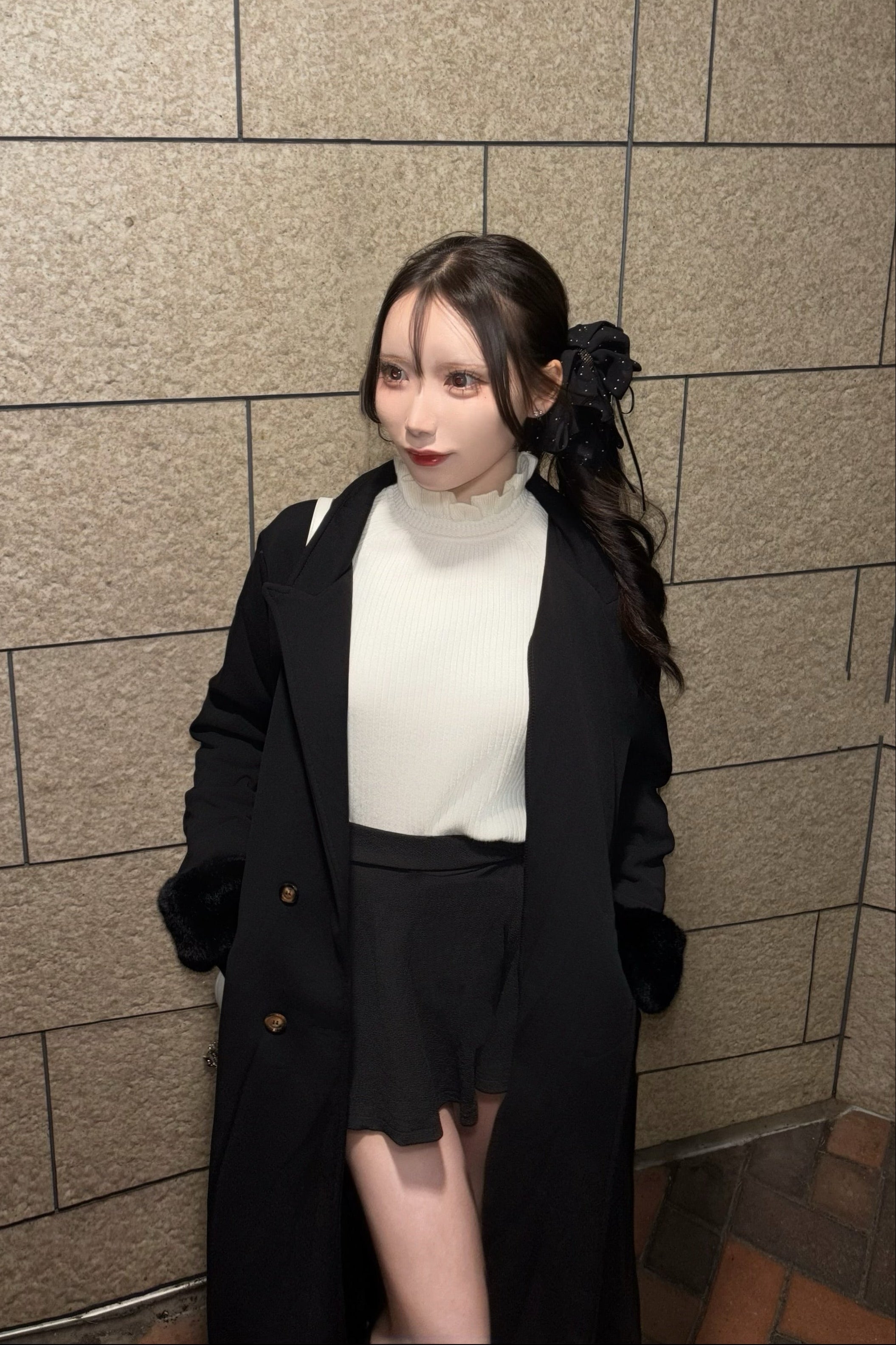 ダブルボタンファースリーブロングコート KR30237