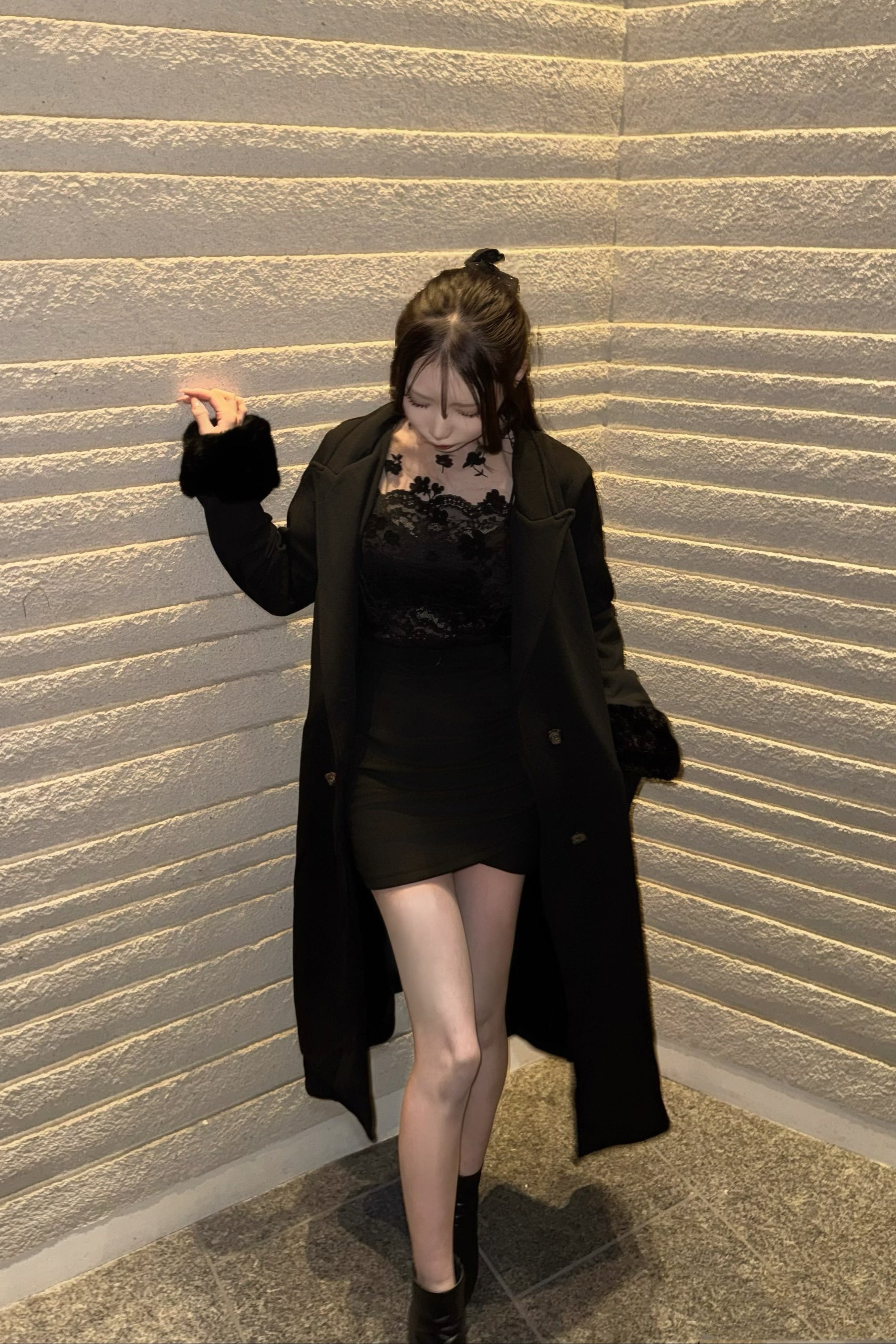 ダブルボタンファースリーブロングコート KR30237