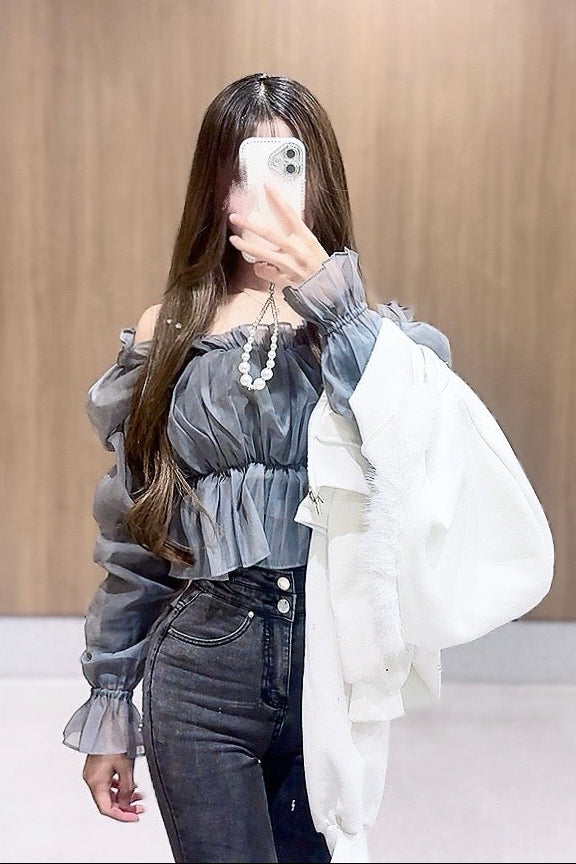 オフショルシフォンブラウス KR12603