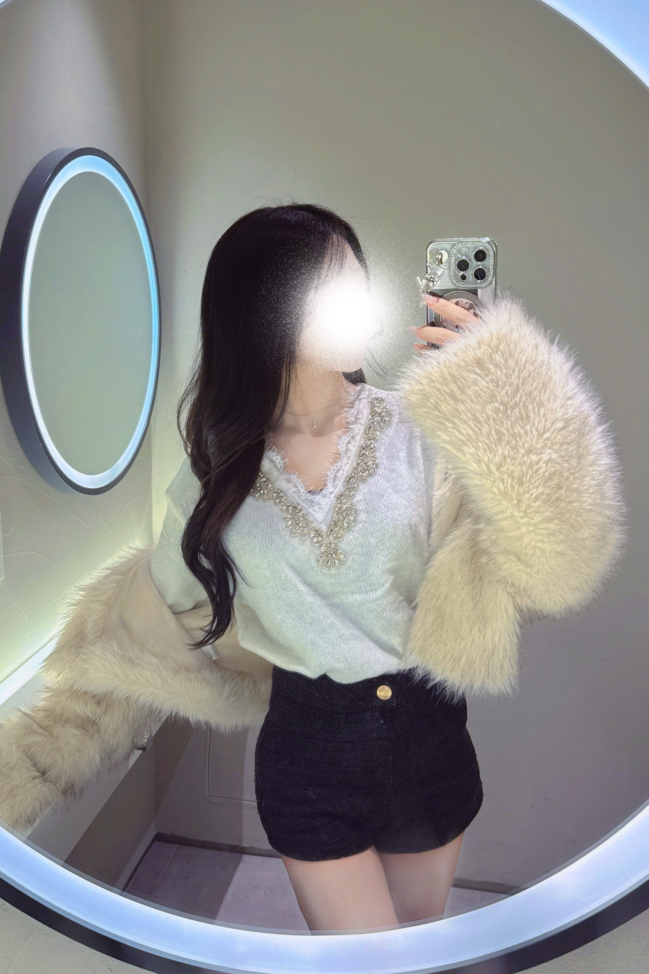 Vネックビジューレースニット KR13916