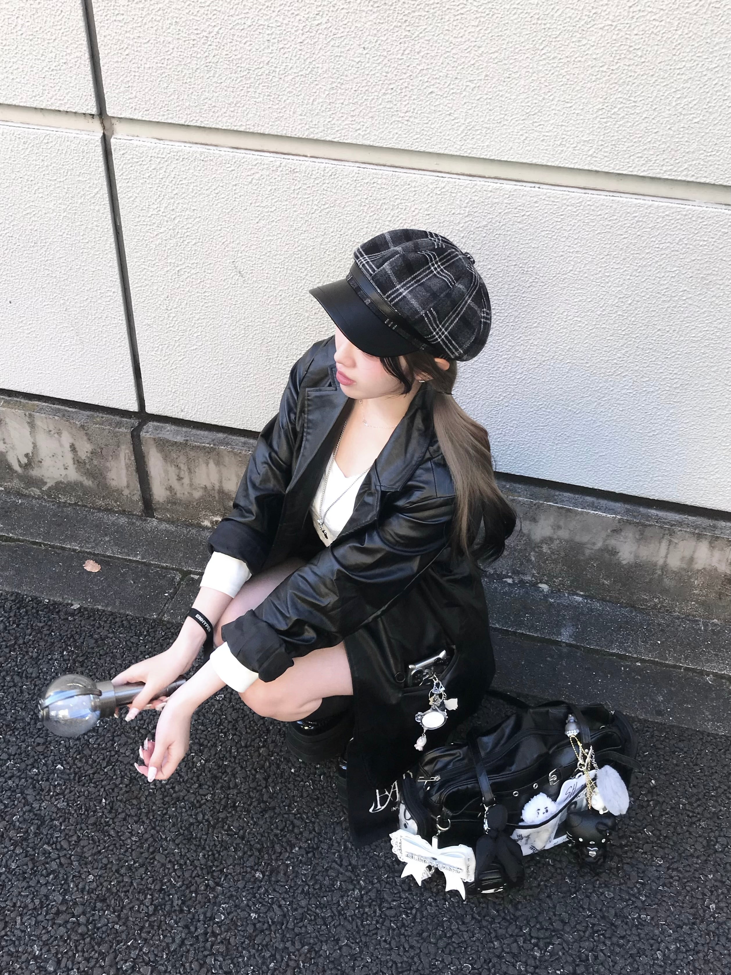 クラシックチェックレザーキャスケット KR13595