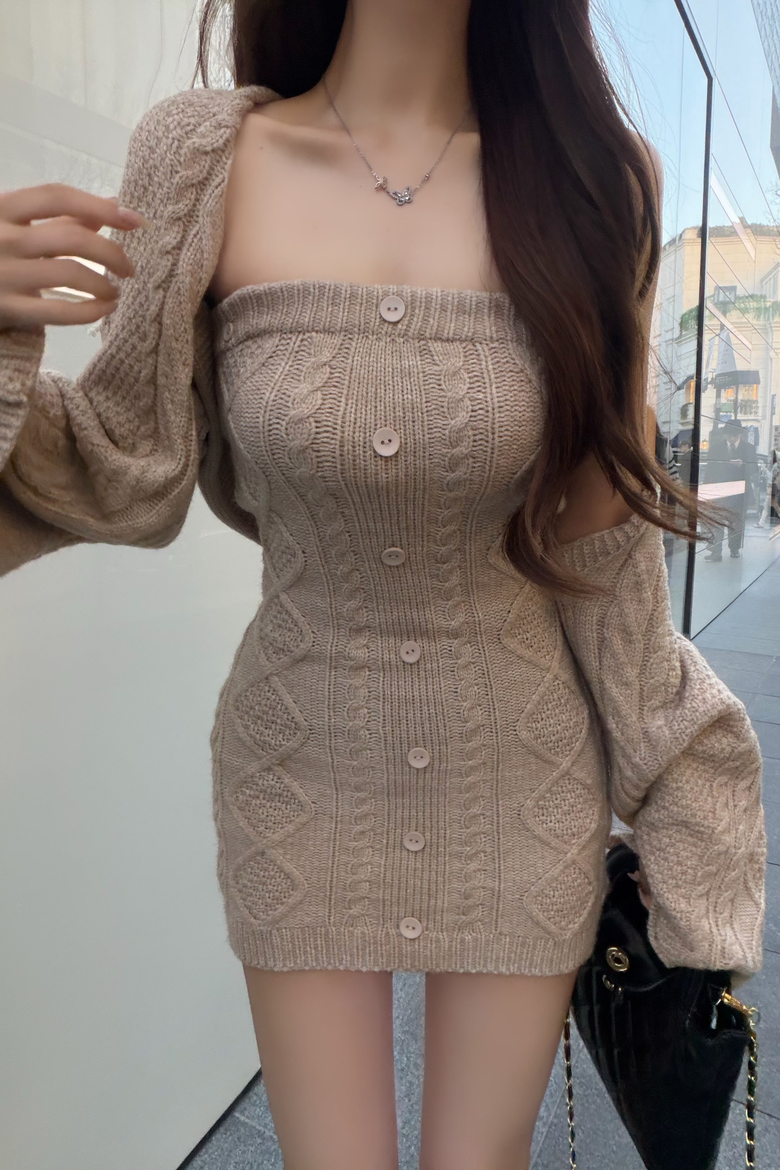 18243✨ルイヴィトン モヘア混 フレア ケーブルニットワンピース ケーブルニットワンピース KR14179
